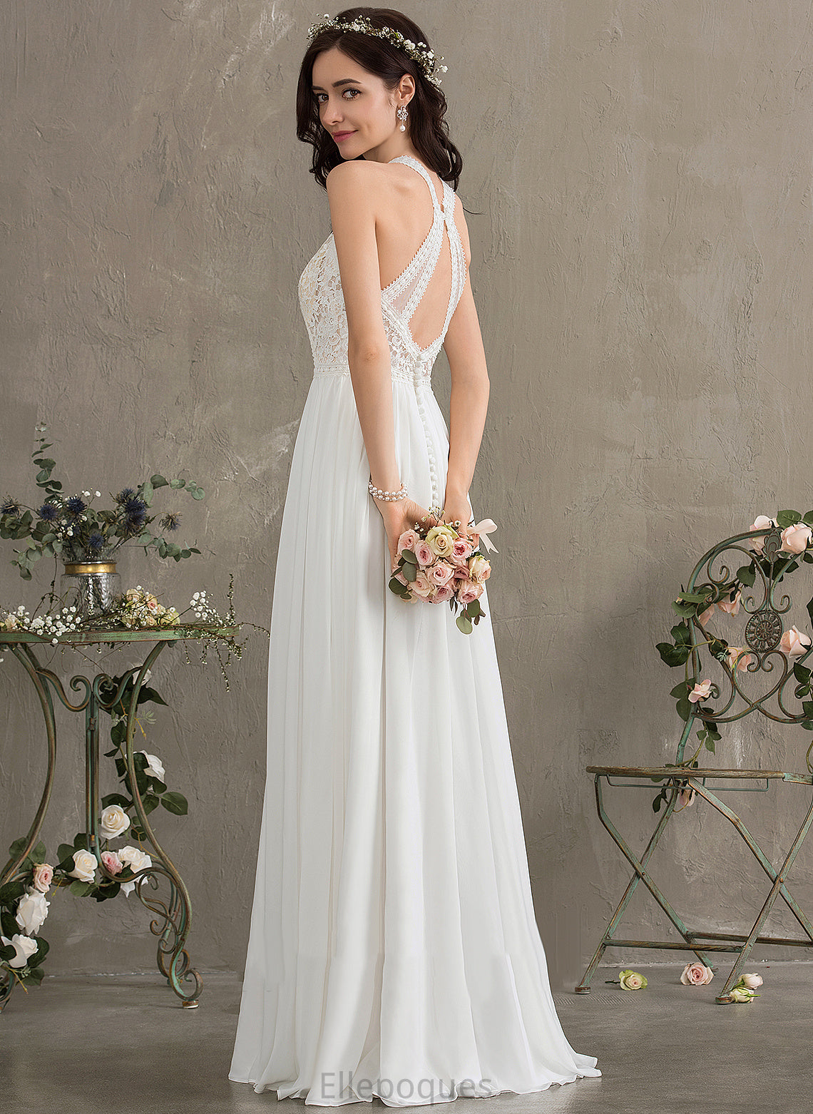 Chiffon Dress Scoop Penelope Lace Wedding Dresses Floor-Length A-Line Neck Wedding