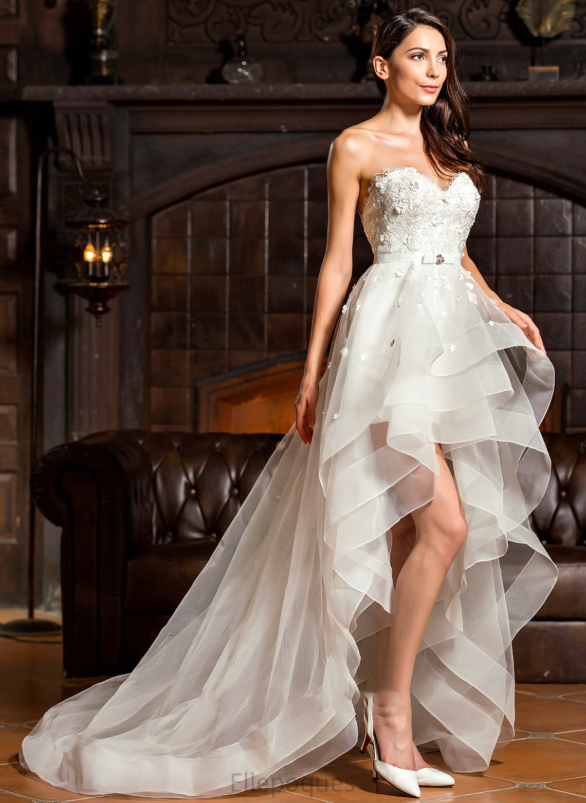 A-Line Tulle With Wedding Bow(s) Sweetheart Beading Charity Dress Asymmetrical Wedding Dresses