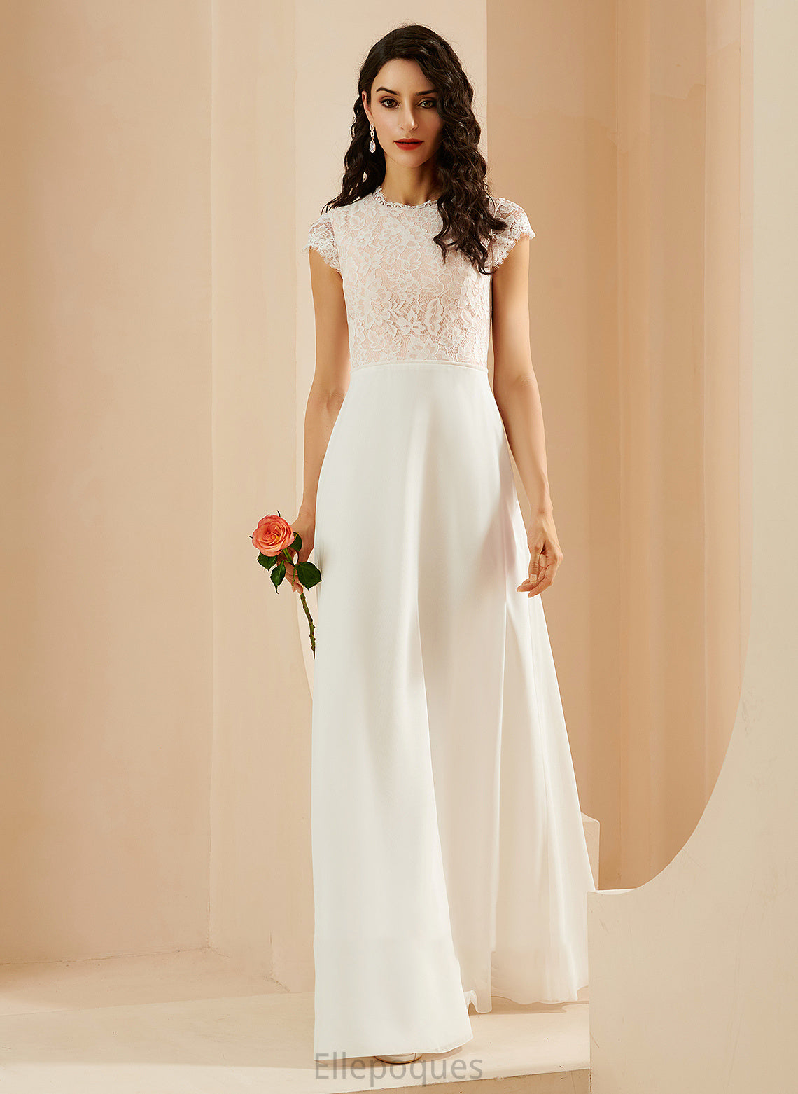 Floor-Length Neck Wedding Dresses Wedding Rose Lace With Dress A-Line Scoop