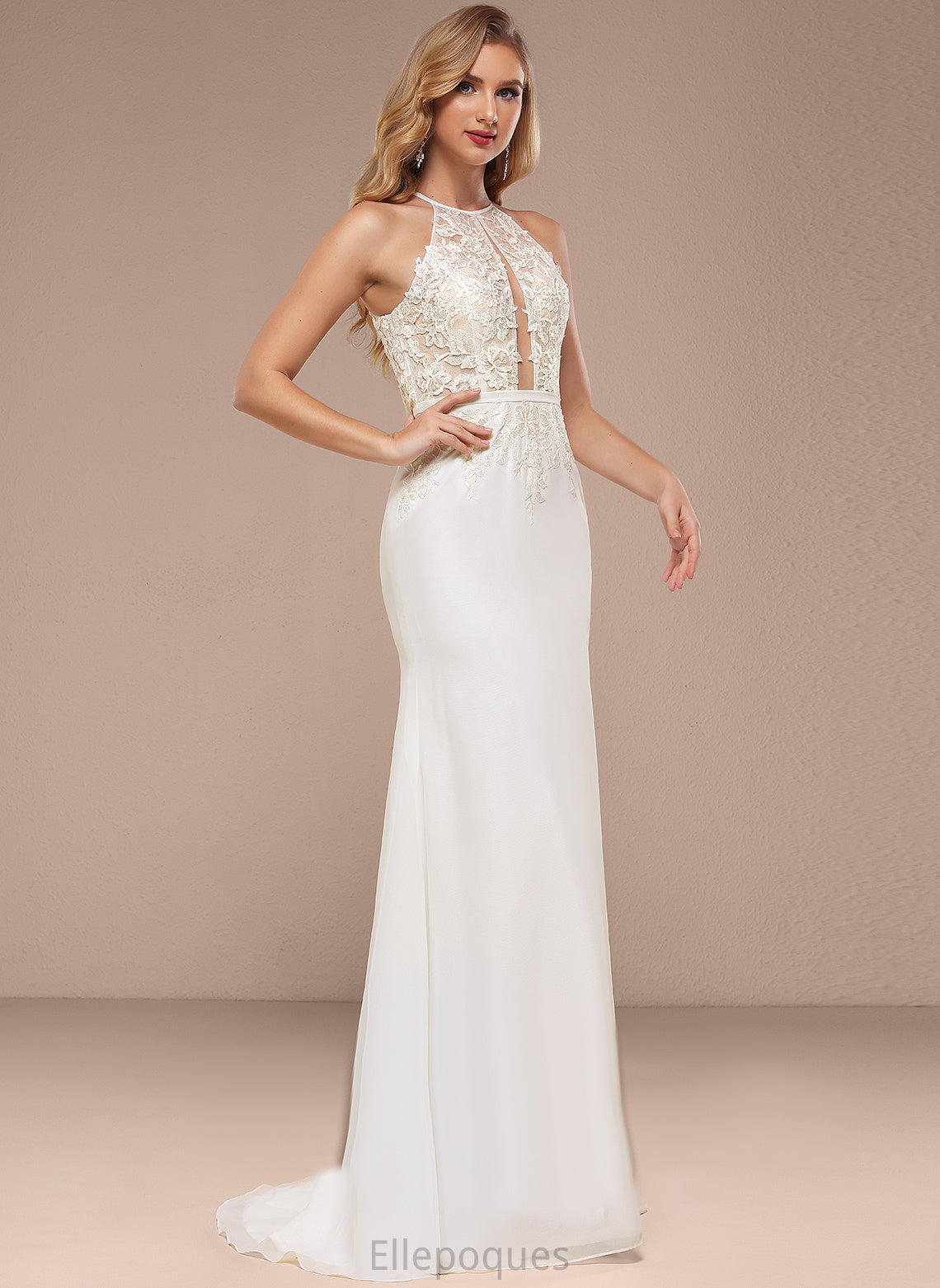 With Sequins Wedding Dresses Sweep Chiffon Alexis Train Trumpet/Mermaid Lace Wedding Dress Halter