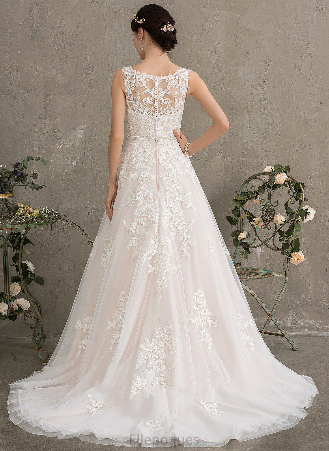 Lace Sequins Court Train Dress Beading Wedding With Neck Scoop Wedding Dresses Kristen Ball-Gown/Princess Tulle