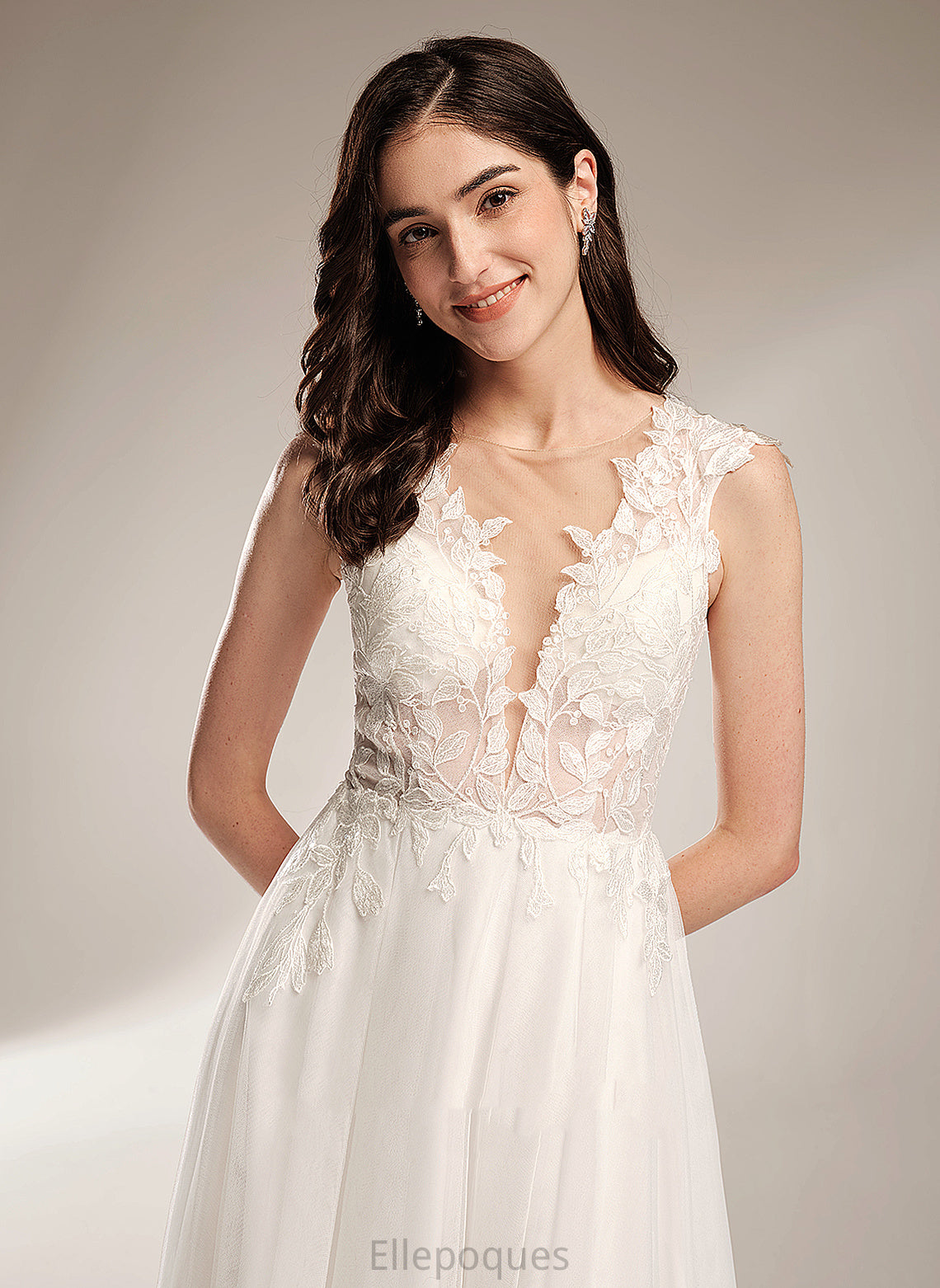 V-neck A-Line Wedding Dresses Monique Lace Court Train Tulle Wedding With Dress Sequins