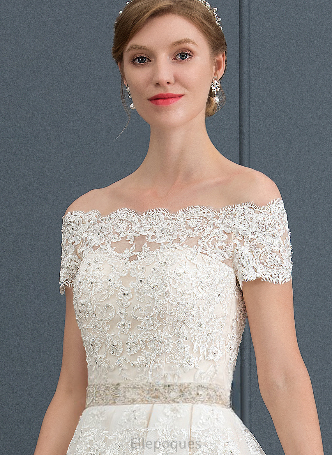 Beading Wedding Dress With Tori Ball-Gown/Princess Wedding Dresses Tulle Sequins Off-the-Shoulder Train Lace Court