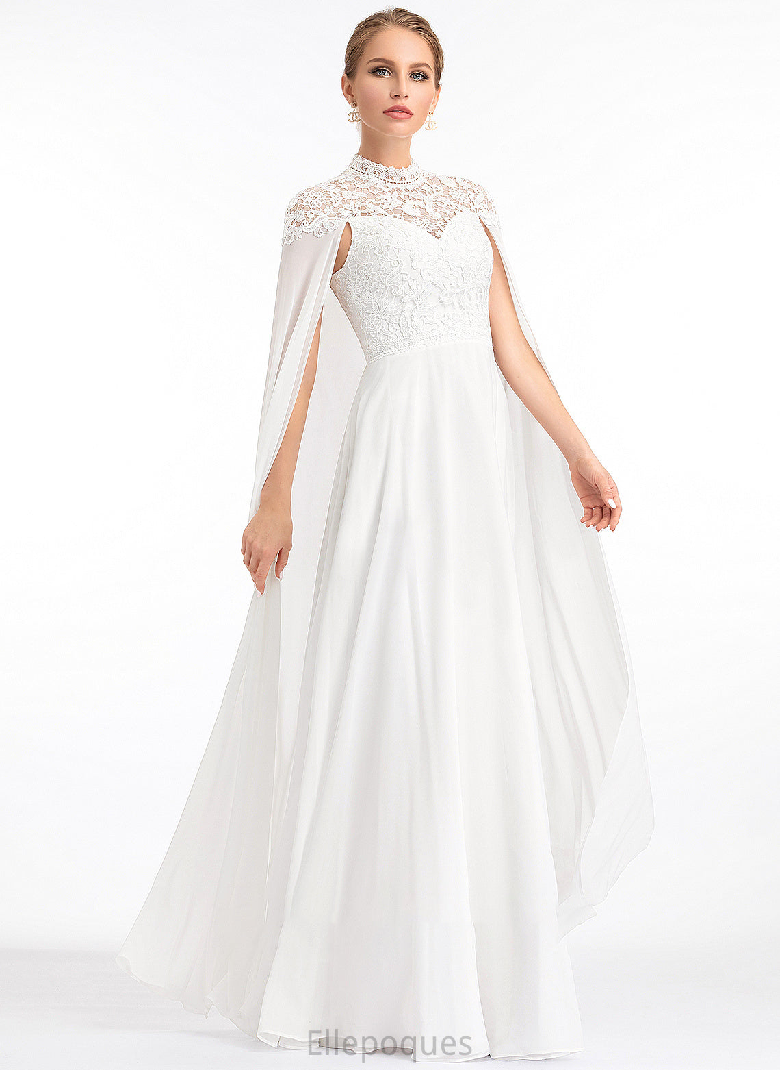 Yadira Wedding Dresses Neck High A-Line Dress Chiffon Floor-Length Wedding