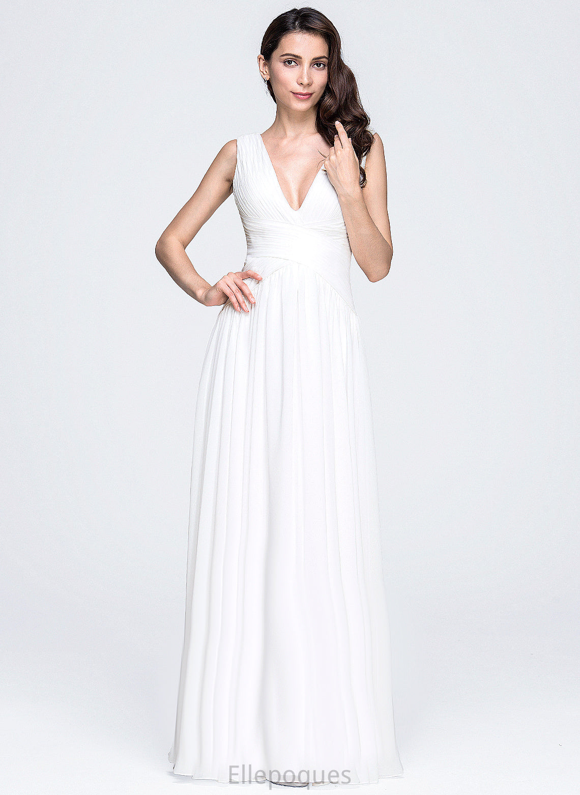 Wedding Wedding Dresses Chiffon Floor-Length Dress A-Line Natalya Pleated V-neck With