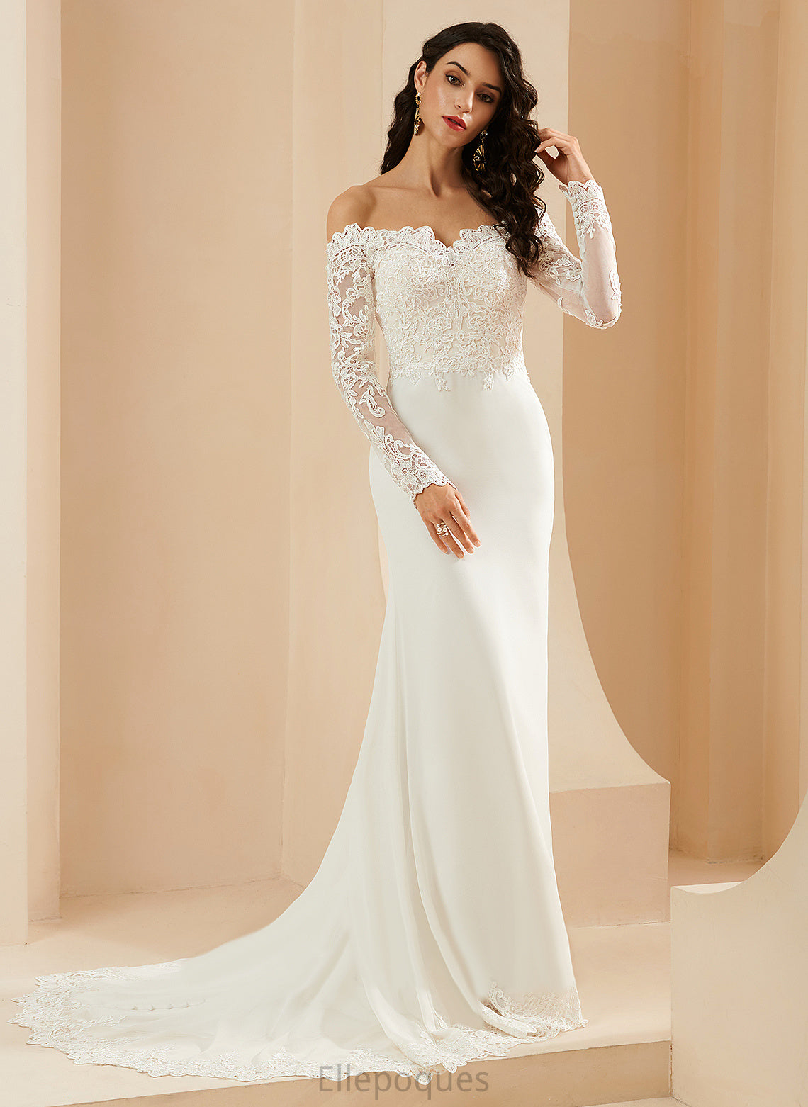 Wedding With Lace Wedding Dresses Chiffon Trumpet/Mermaid Off-the-Shoulder Train Dress Court Mara