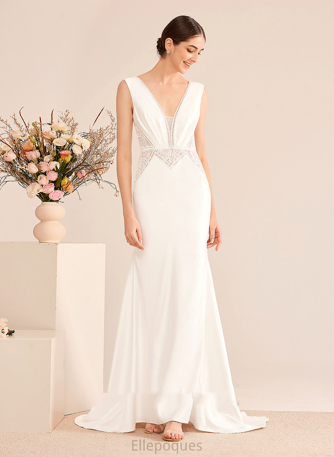 Kennedy V-neck Trumpet/Mermaid Wedding Dresses Court Sequins With Train Wedding Dress