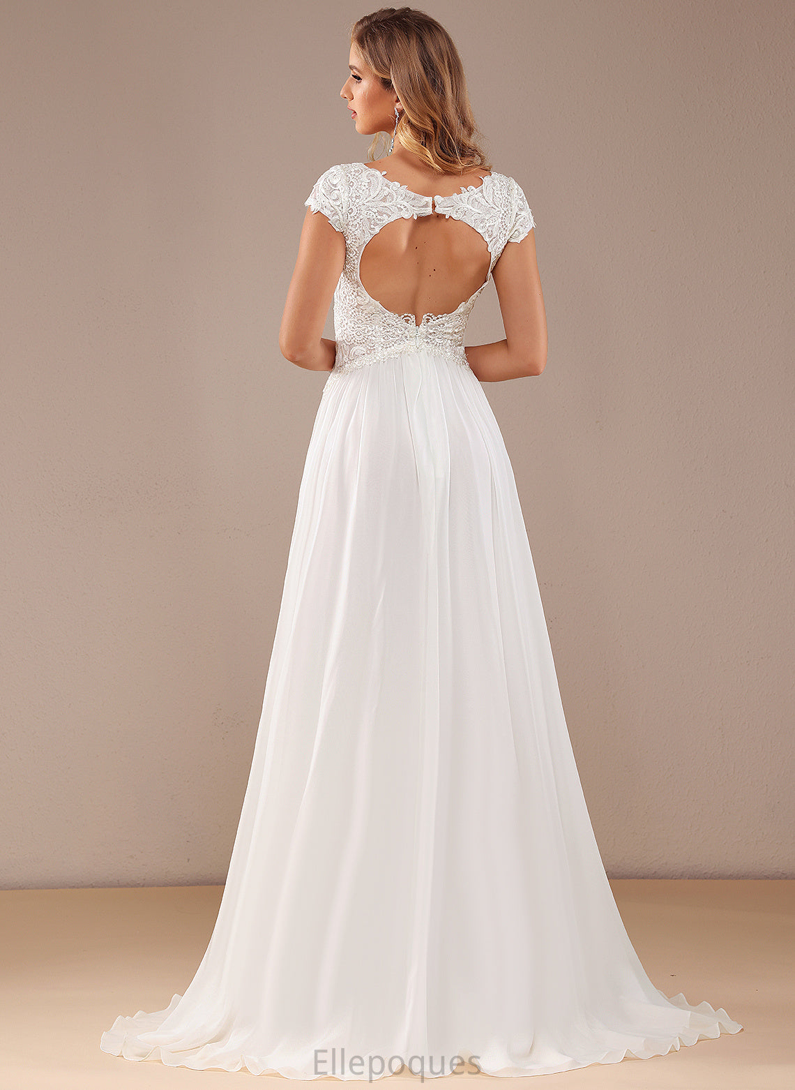 Wedding A-Line Sweep Front Lace Rayna Wedding Dresses Chiffon Lace V-neck Split Train Dress With