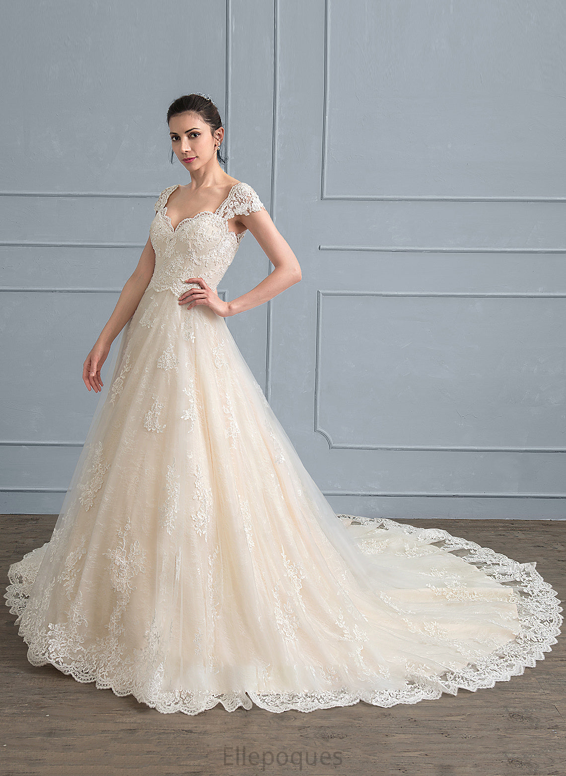 Sequins With Cathedral Ball-Gown/Princess Sweetheart Evangeline Tulle Lace Dress Wedding Dresses Train Wedding Beading