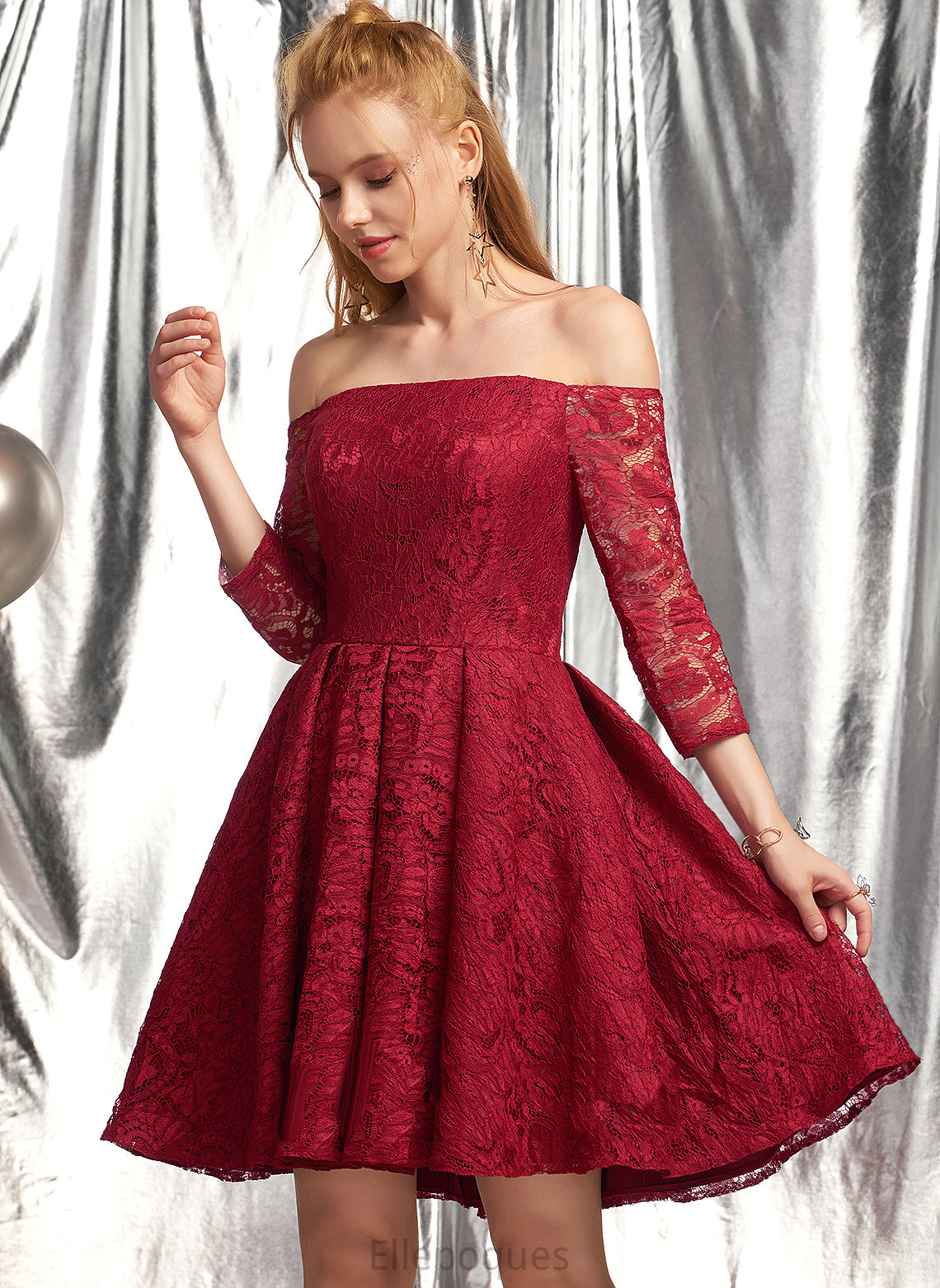 Dress Lace With Homecoming A-Line Homecoming Dresses Riya Short/Mini Off-the-Shoulder Ruffle