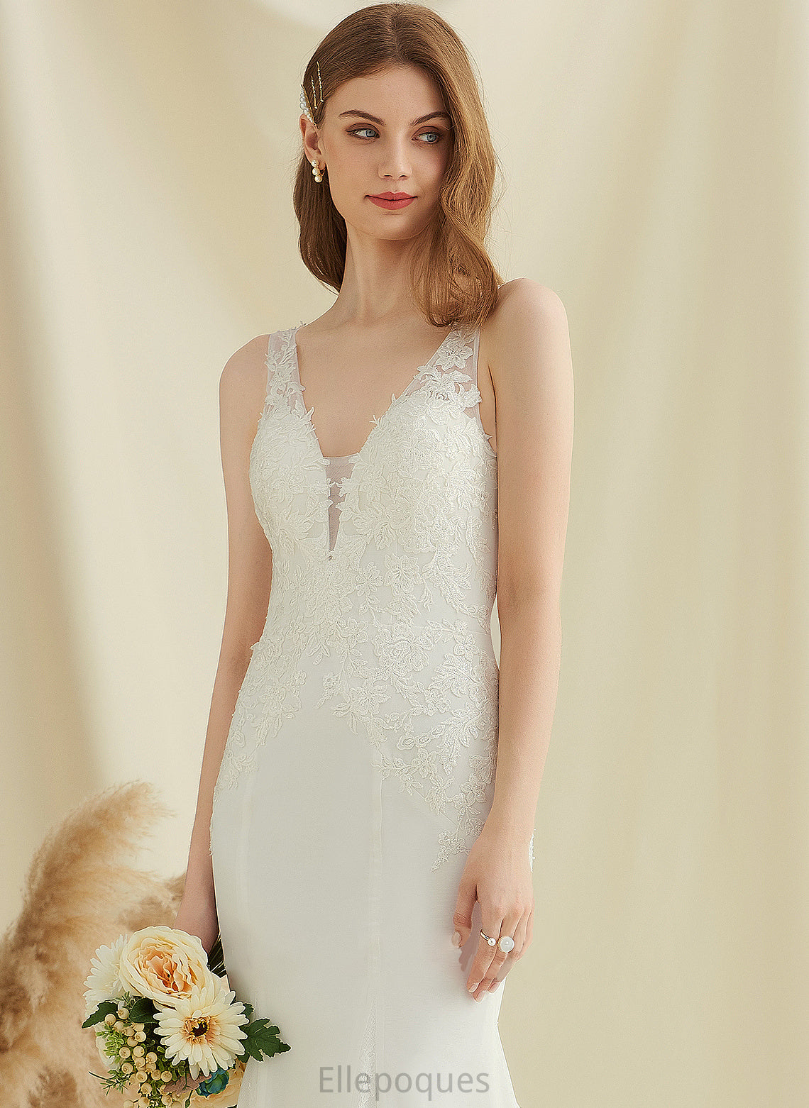 Wedding Court Dress Chiffon Maryjane Trumpet/Mermaid Wedding Dresses Lace Train V-neck