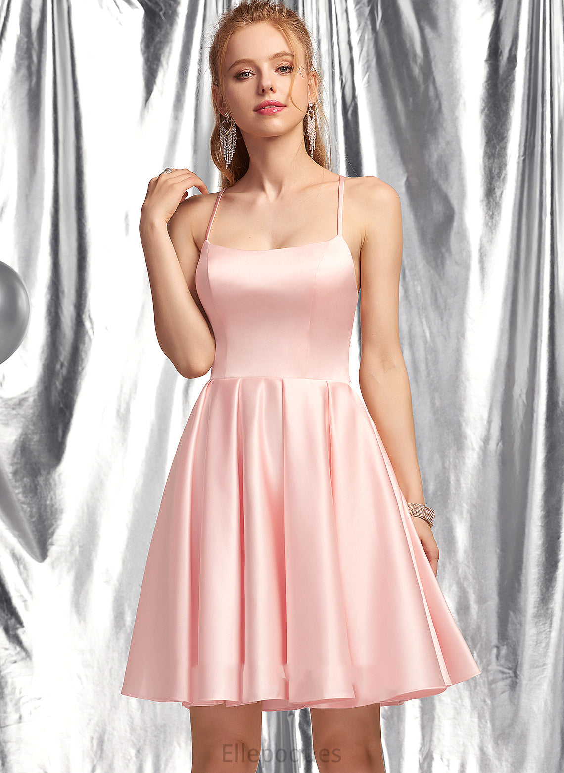 Neckline Elva Homecoming Dresses A-Line Satin Dress Square Homecoming Short/Mini