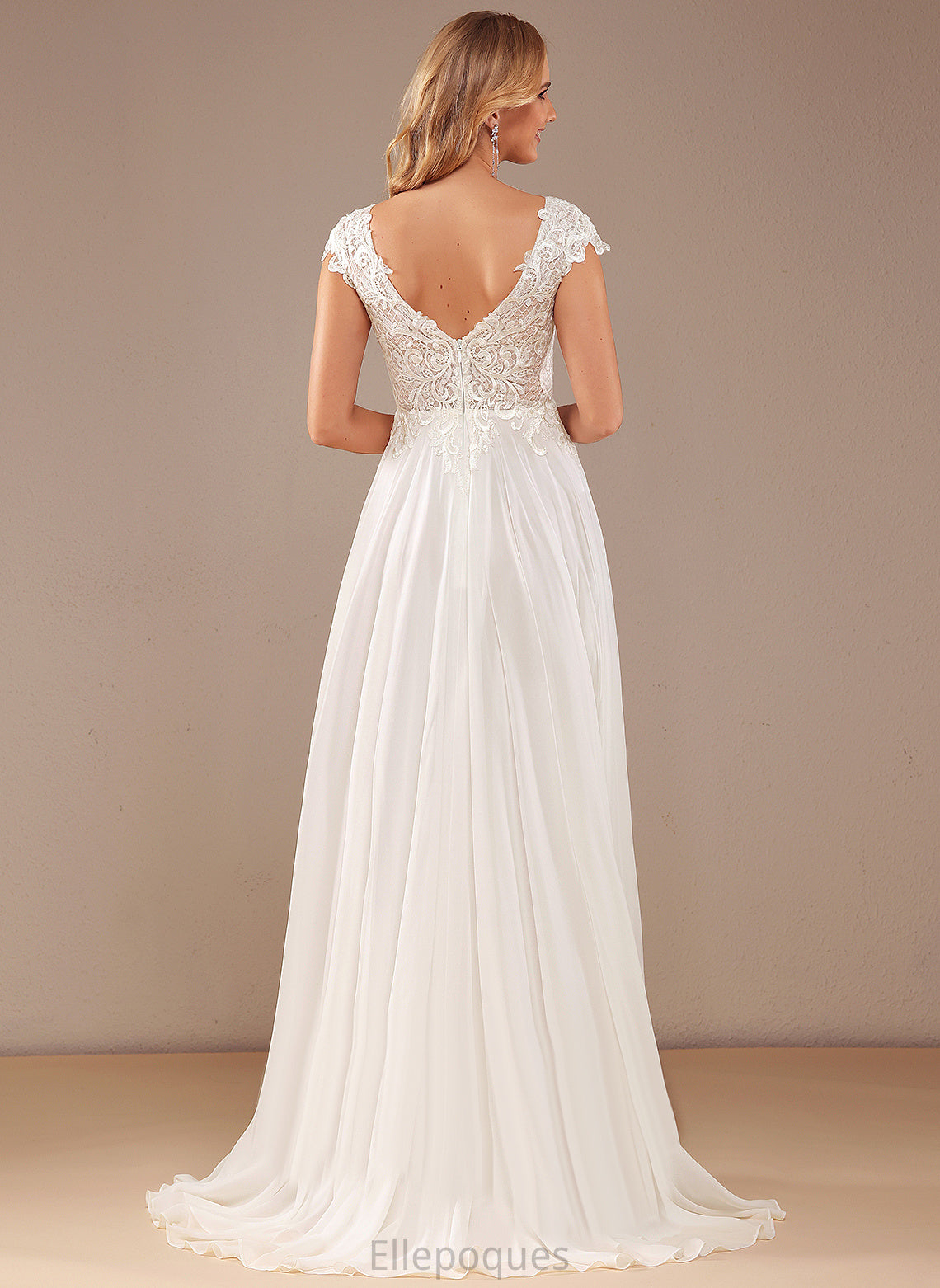 Lace Dress Lace Sweep Chiffon Train With Wedding V-neck A-Line Abigayle Wedding Dresses