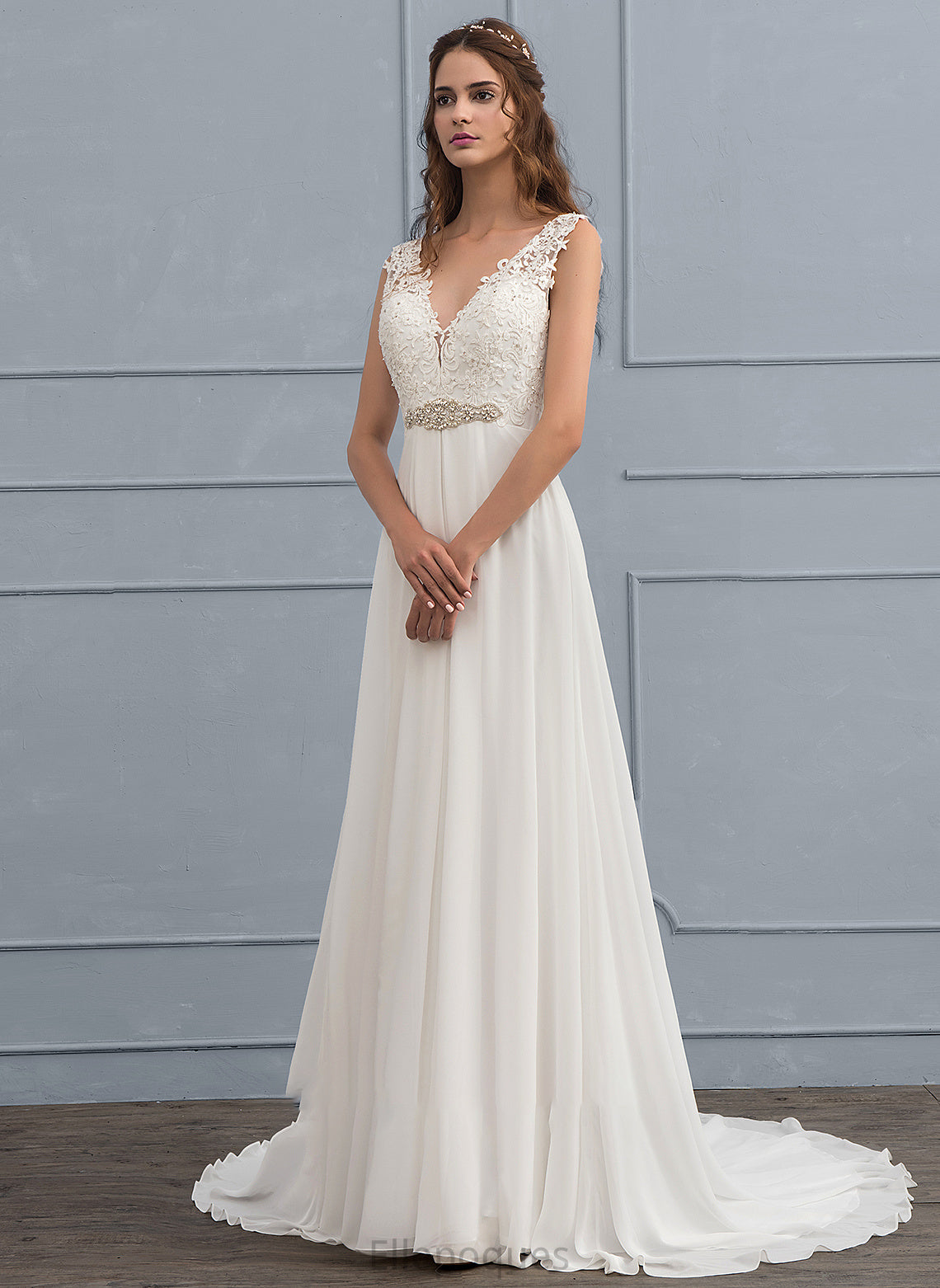 Sequins Wedding Wedding Dresses Court V-neck Chiffon Abbey With A-Line Train Dress Beading