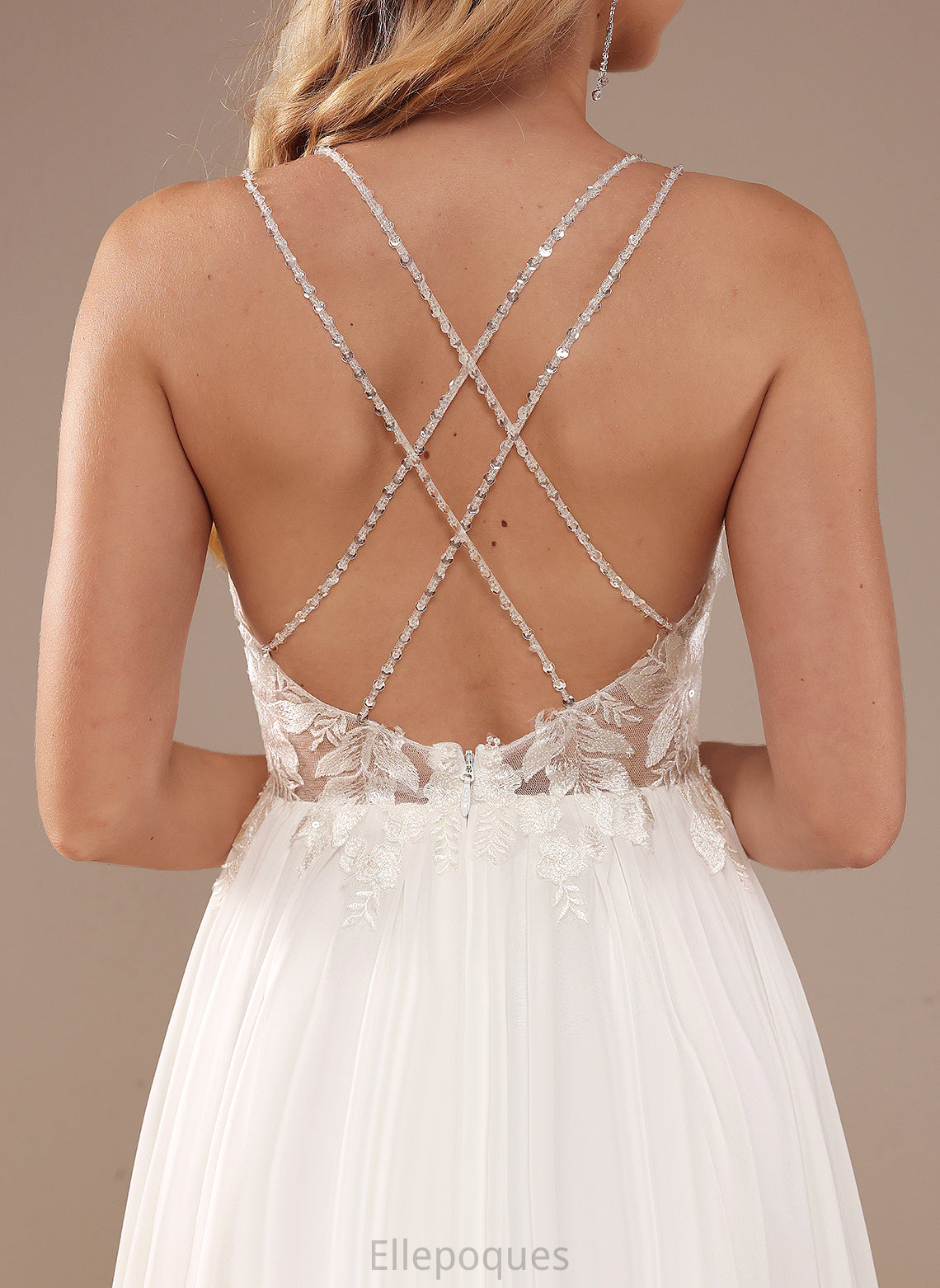 A-Line Wedding Dresses Sweep Dress Train Chiffon With V-neck Beading Sequins Paityn Wedding Lace