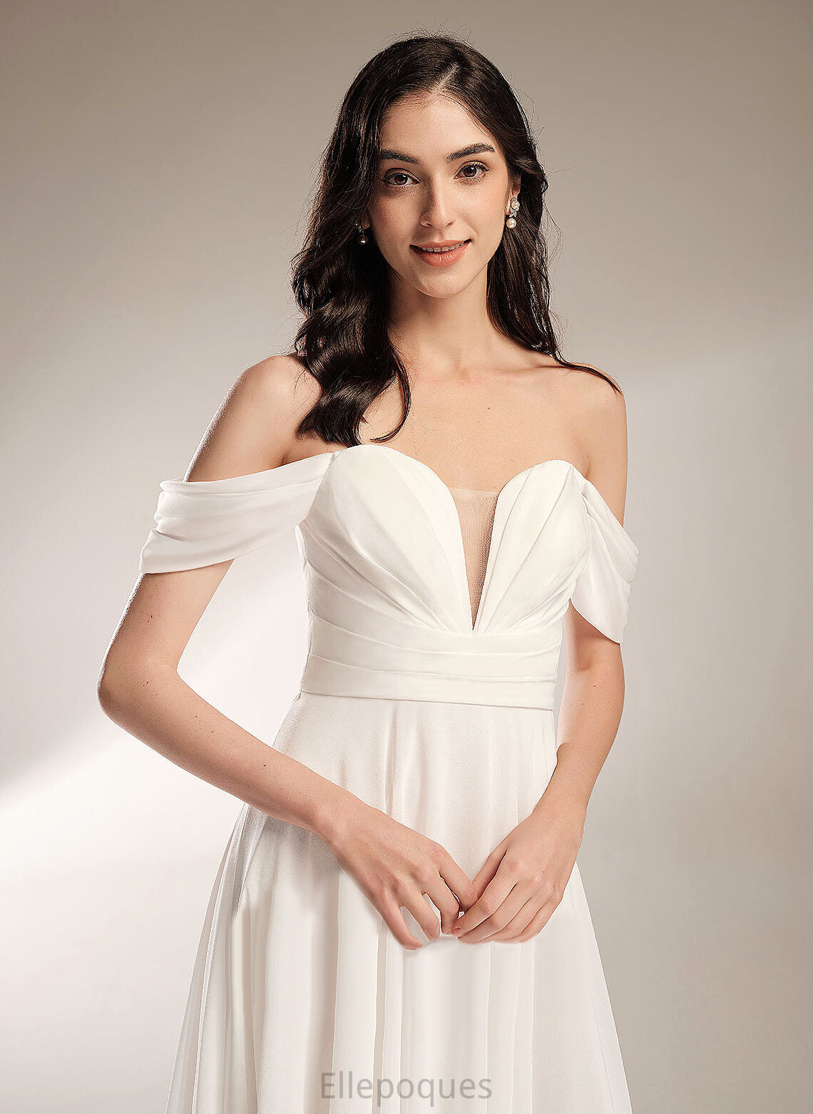 Aliya Court Train With Chiffon Off-the-Shoulder Dress Pleated Wedding A-Line Wedding Dresses