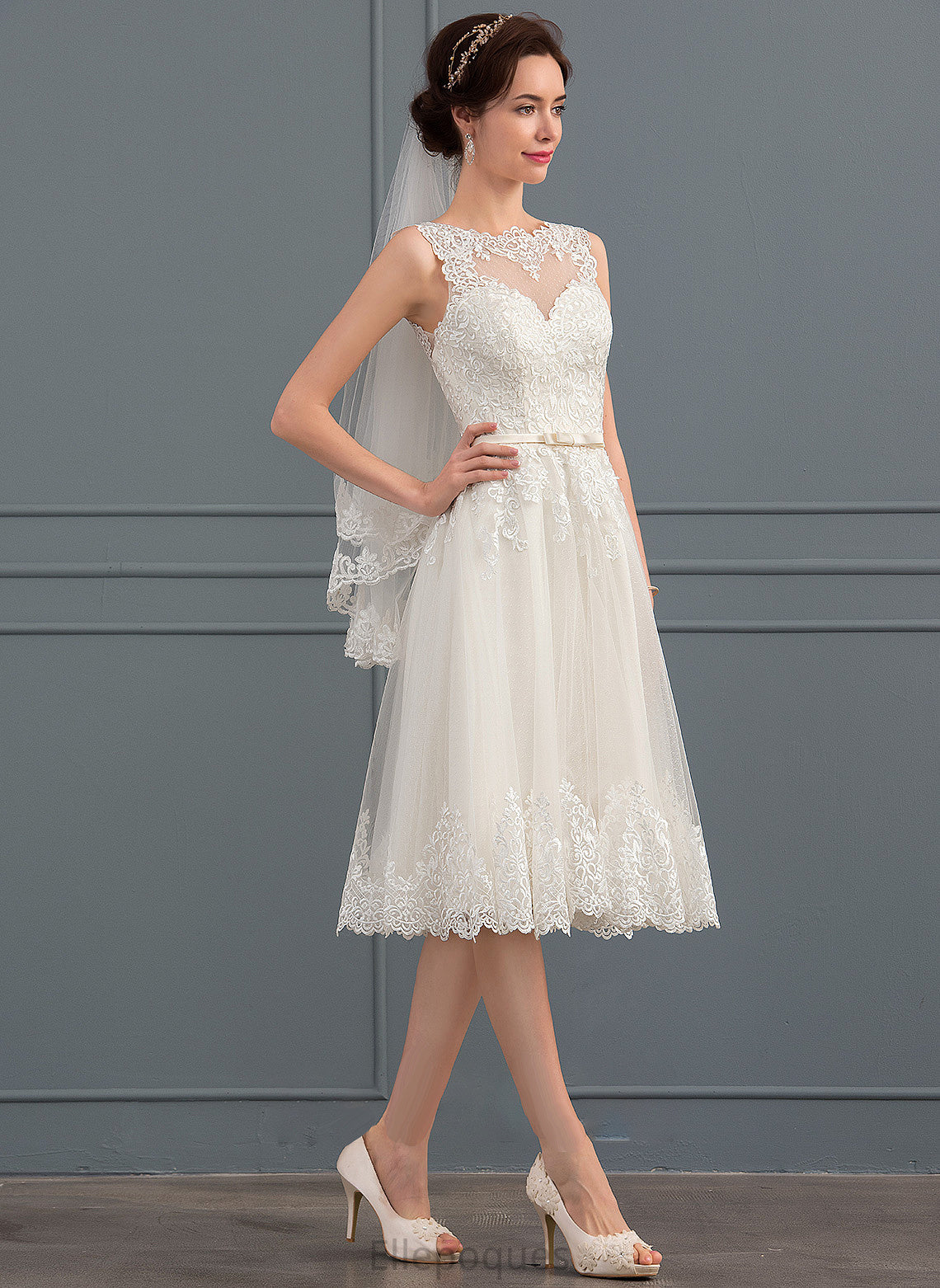 Wedding Knee-Length Illusion Tulle A-Line With Dress Bow(s) Wedding Dresses Alisha