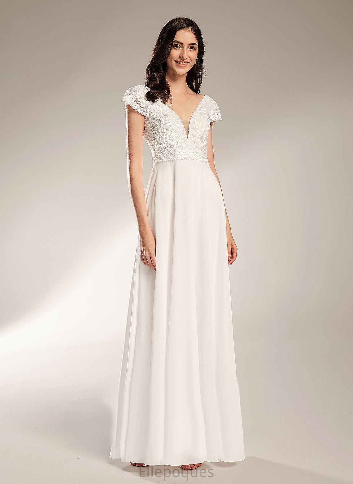 Wedding Floor-Length Wedding Dresses Chiffon Lace Nydia Dress V-neck A-Line