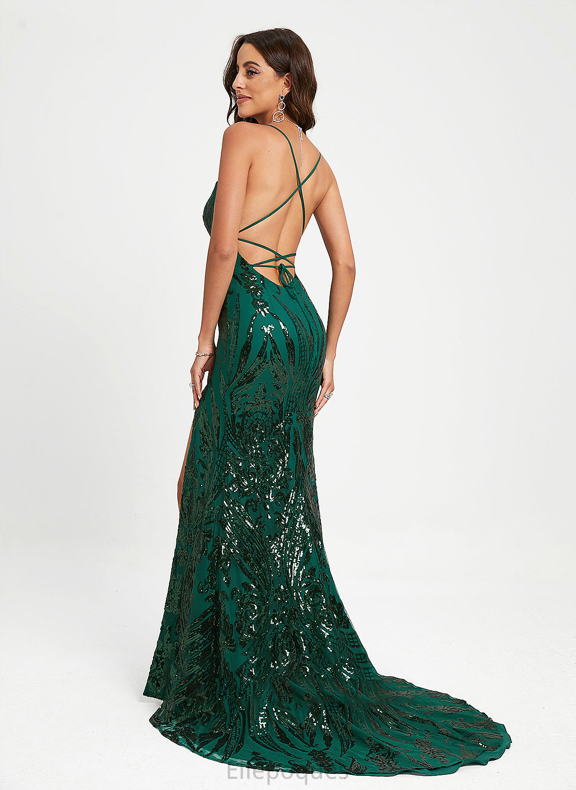 Prom Dresses Scoop Sequins Trumpet/Mermaid Cali Sweep Train Sequined Neck With