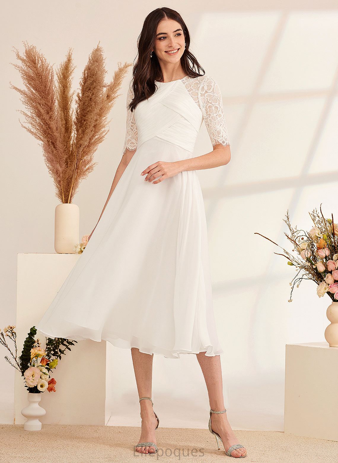 With Dress A-Line Wedding Dresses Emery Wedding Tea-Length Beading