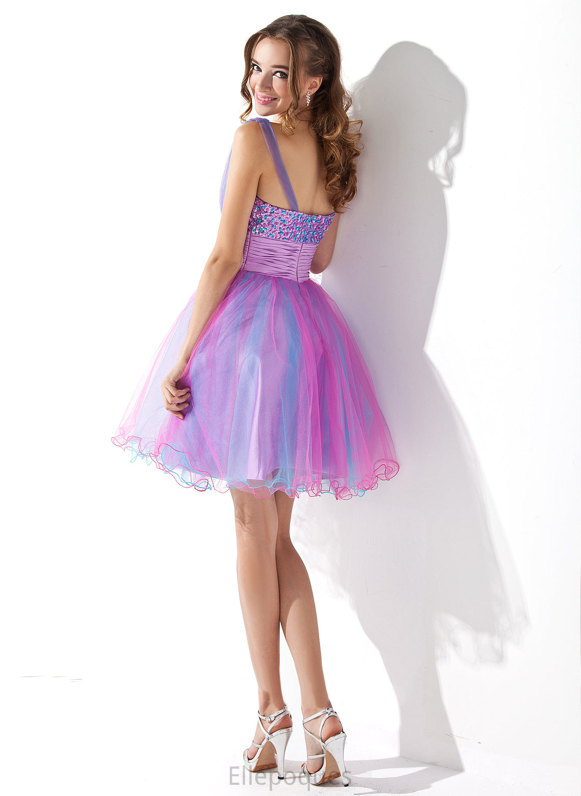 With Beading Ruffle Homecoming Dress One-Shoulder Raquel Tulle Short/Mini A-Line Homecoming Dresses Sequins