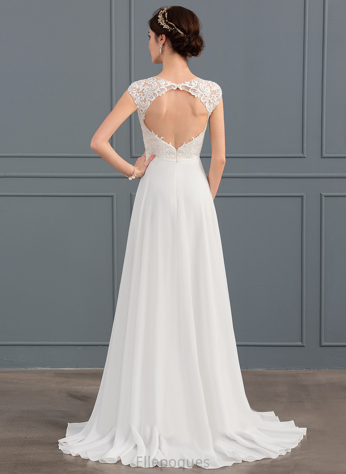 Train Sweep Wedding Chiffon Split With Wedding Dresses Heaven A-Line Front V-neck Dress Lace