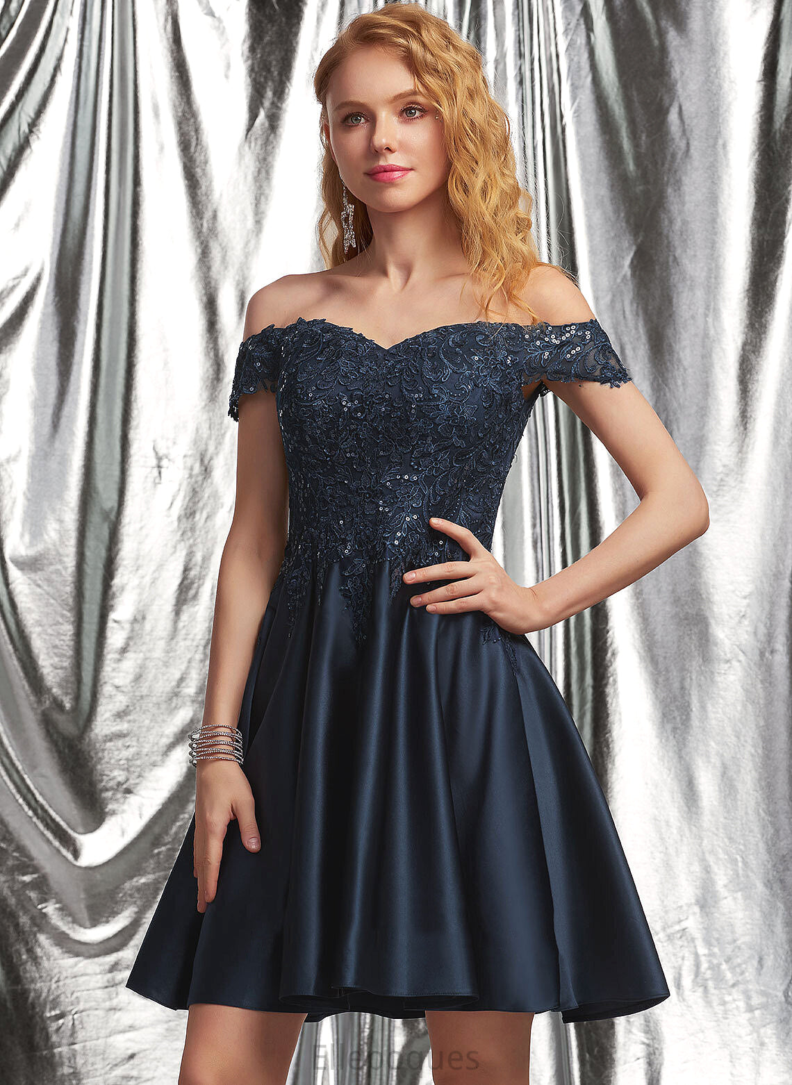 Lace Off-the-Shoulder A-Line Dress Chanel With Homecoming Short/Mini Satin Homecoming Dresses