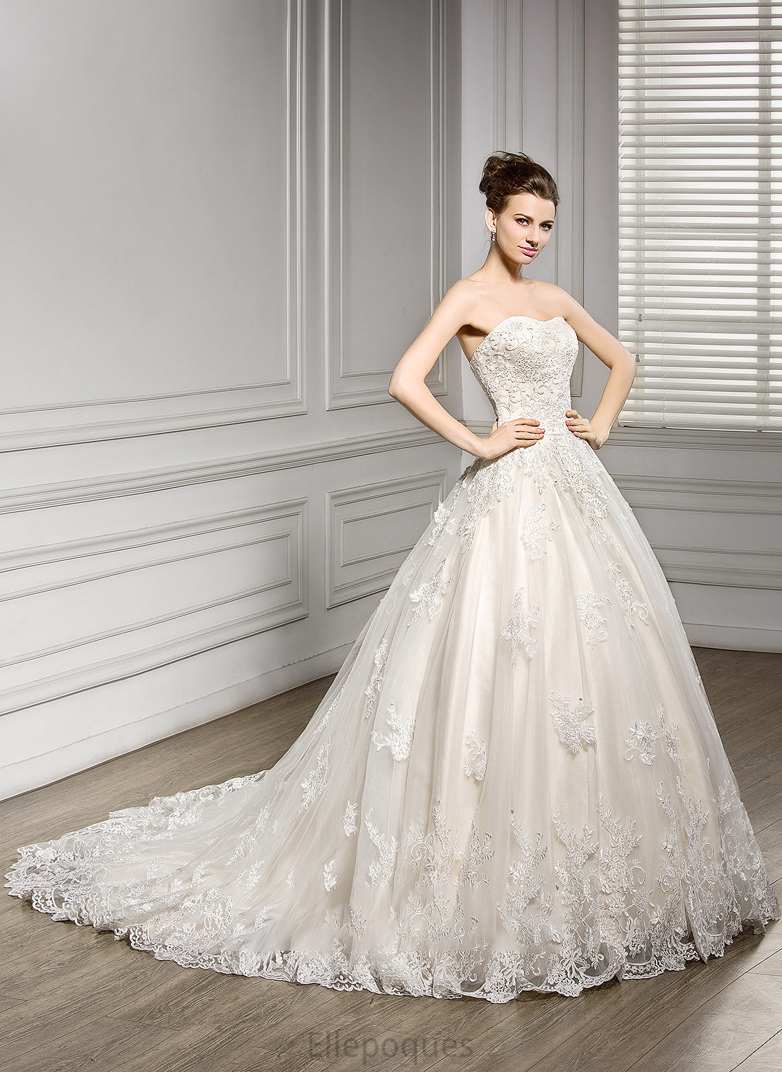 Sweetheart Lace Dress Wedding Dresses Court Train Ball-Gown/Princess Tulle Phoenix Wedding