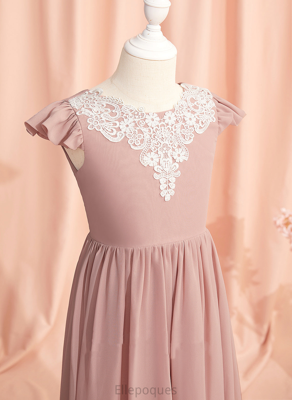 A-Line Scoop Short Back - Floor-length Chiffon/Lace Girl Neck Dress With Flower Lace/V Flower Girl Dresses Isabella Sleeves