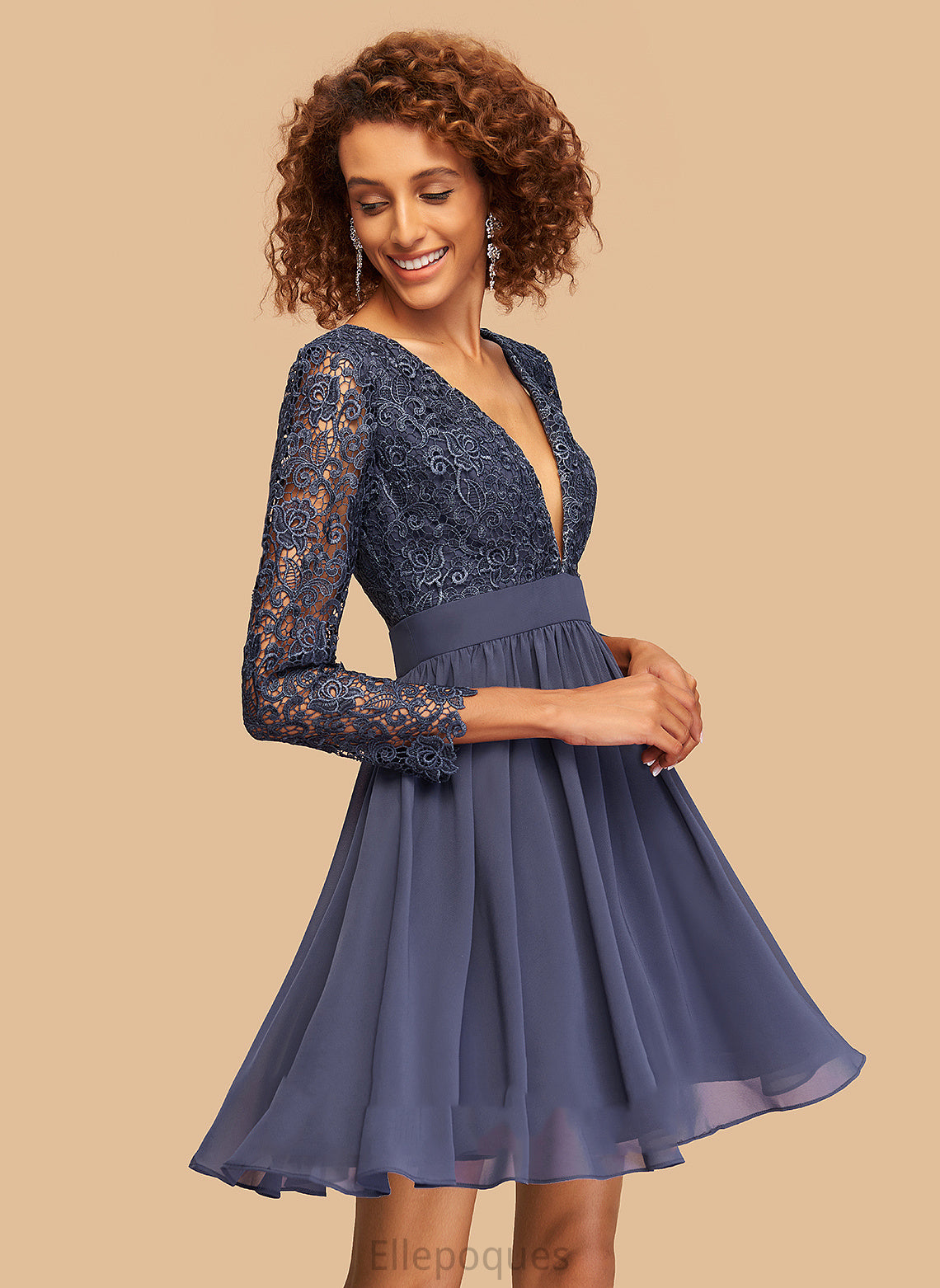 With Short/Mini Homecoming Dress Lace Chiffon A-Line V-neck Homecoming Dresses Carolina