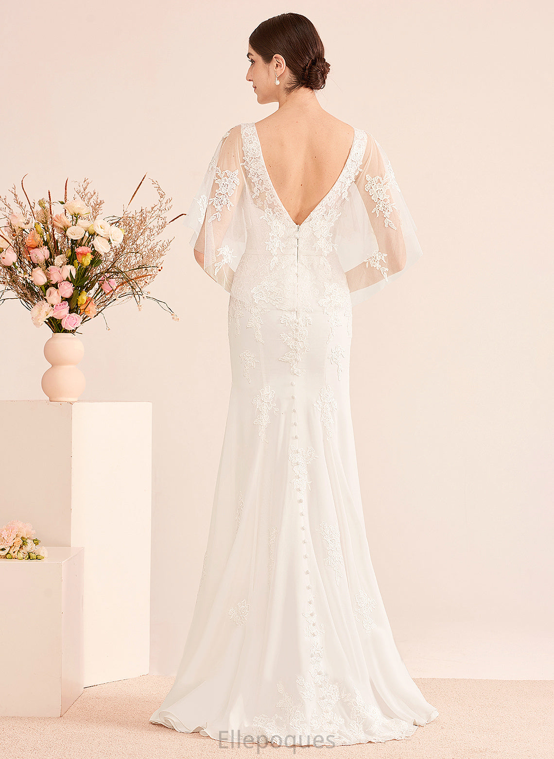 Chiffon Wedding Dresses Train With Trumpet/Mermaid Lace Wedding Court V-neck Bethany Sash Dress