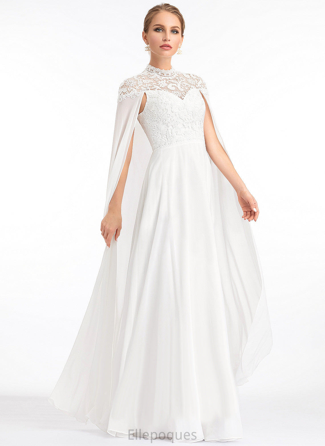 High A-Line Dress Floor-Length Lace Wedding Taniyah Neck Wedding Dresses Chiffon