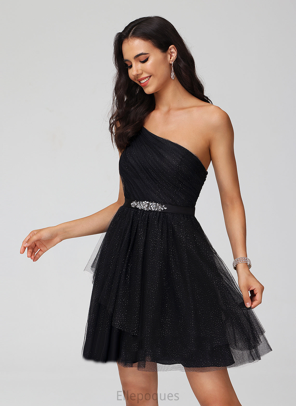 Tulle Dress A-Line One-Shoulder Homecoming Dresses Sequins Short/Mini Rosie With Homecoming Beading