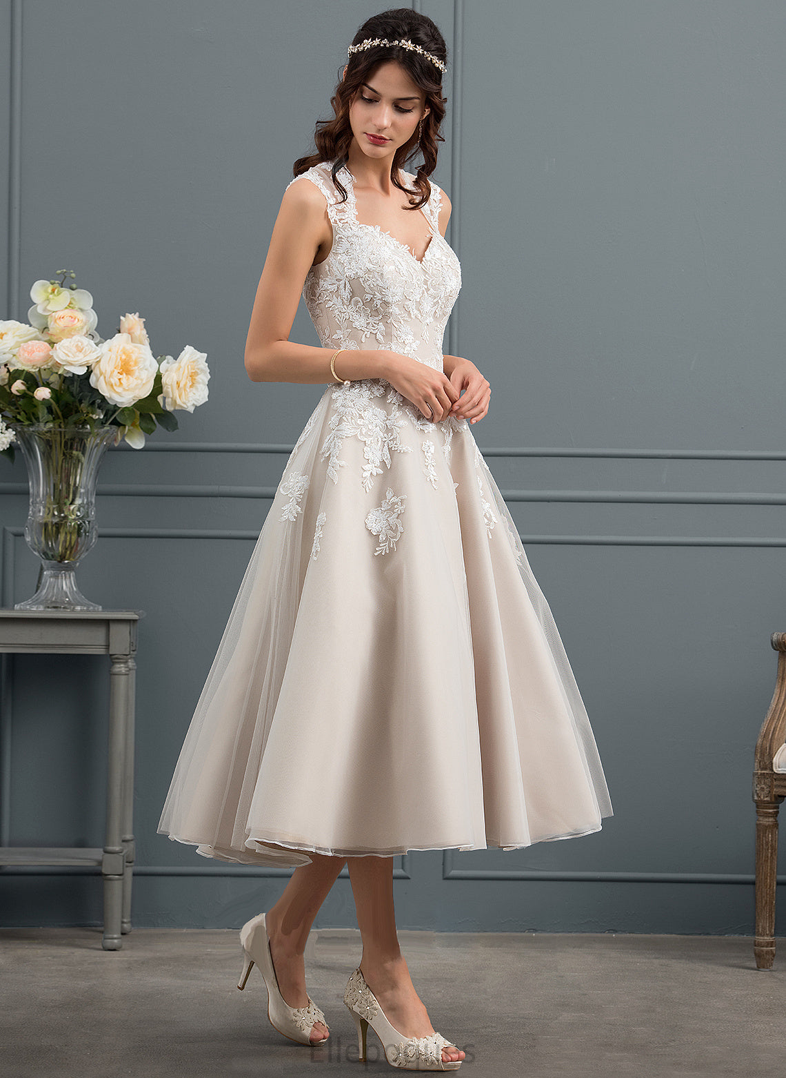 Sweetheart Sequins Ball-Gown/Princess Juliet Tulle With Dress Wedding Tea-Length Wedding Dresses