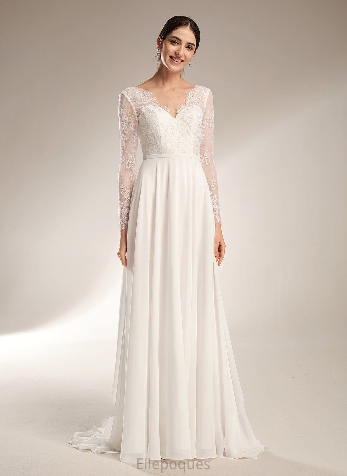 V-neck A-Line Wedding Dress Sweep Persis Train Wedding Dresses