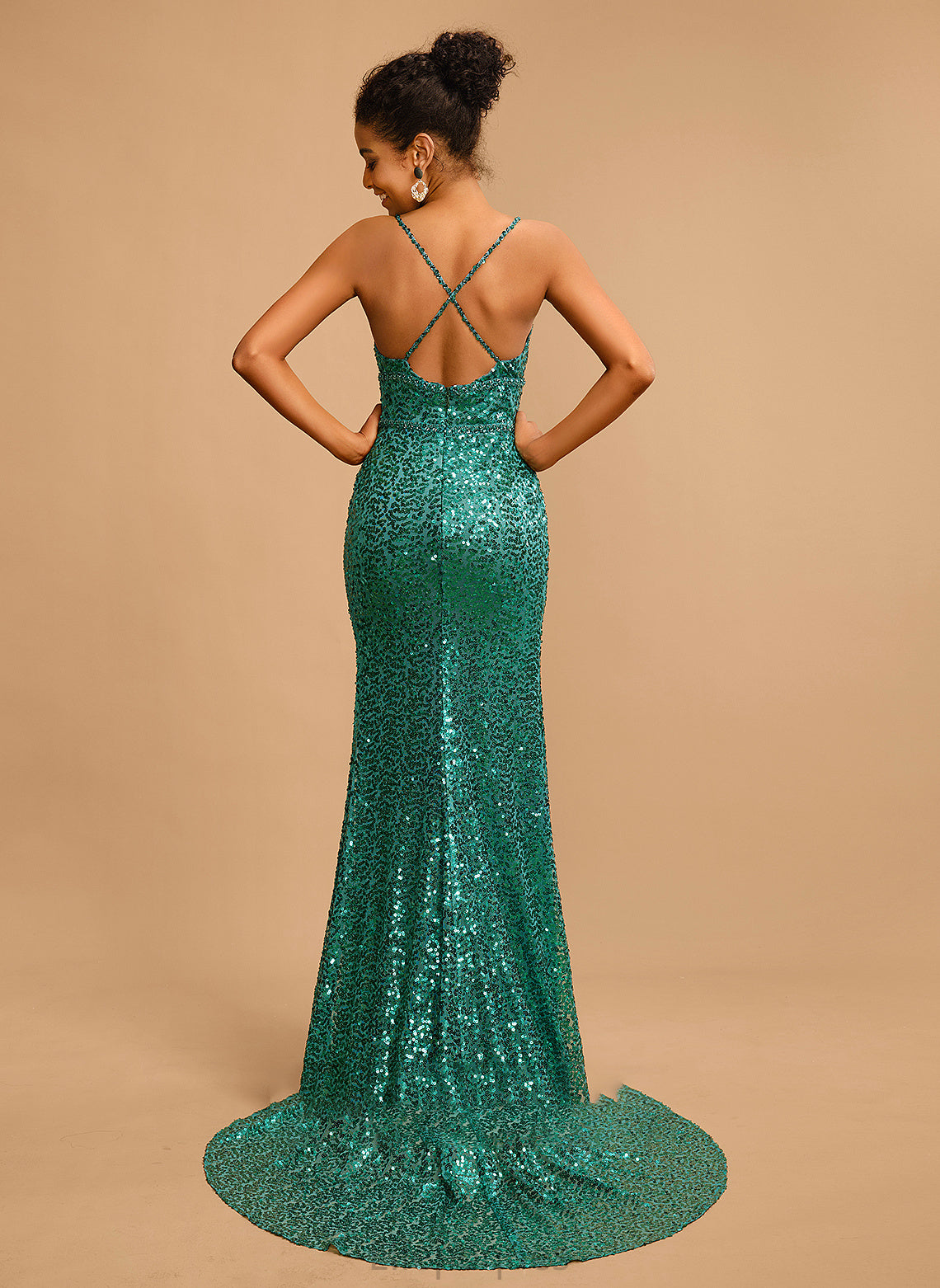 Floor-Length With Jode Prom Dresses Trumpet/Mermaid Sequined Sequins Beading V-neck