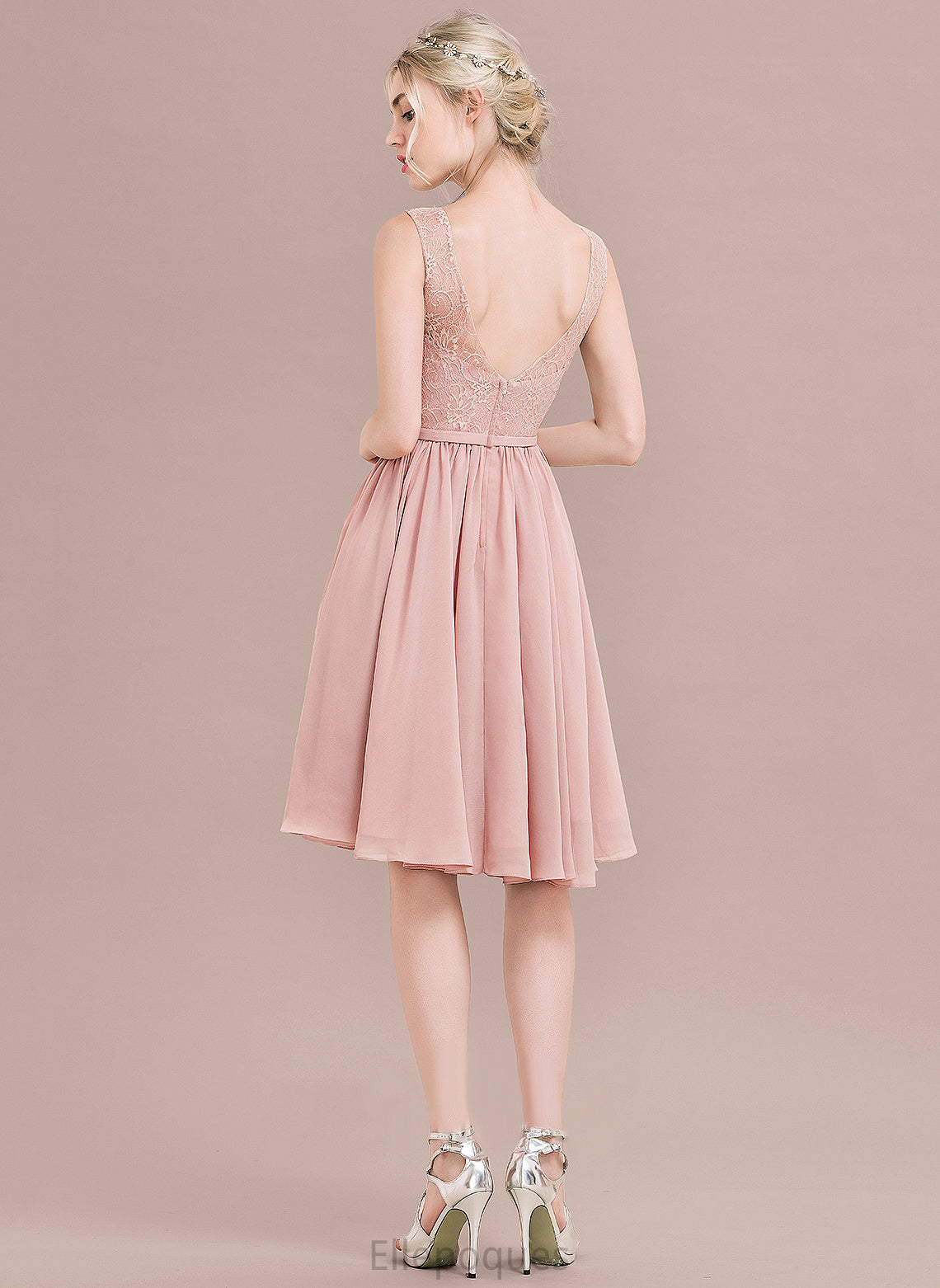 Lace A-Line Marisa Lace V-neck Homecoming Dresses With Dress Chiffon Bow(s) Homecoming Knee-Length