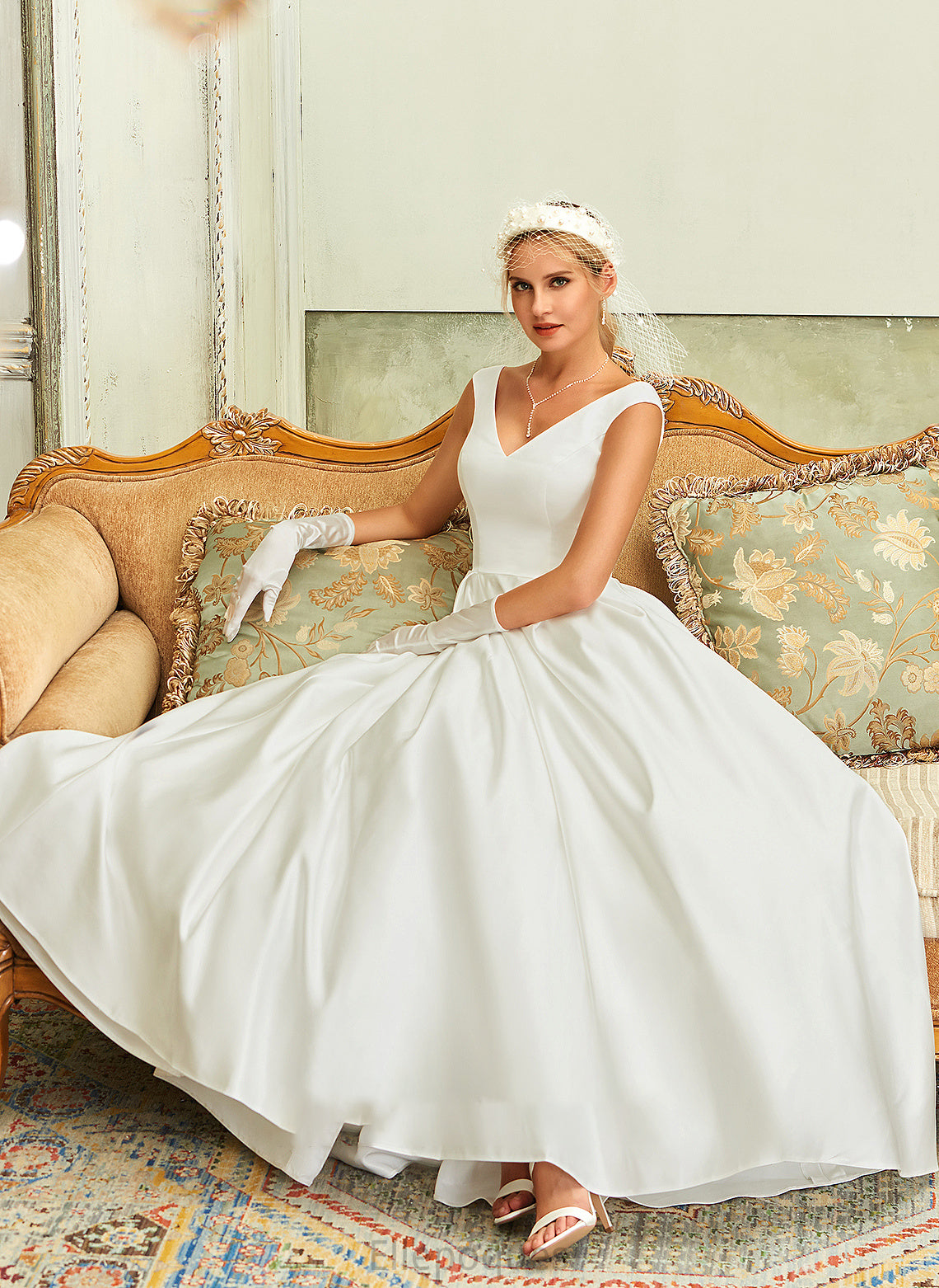 Asymmetrical Ball-Gown/Princess Satin Wedding Dresses Wedding V-neck Pockets With Dress Charlize