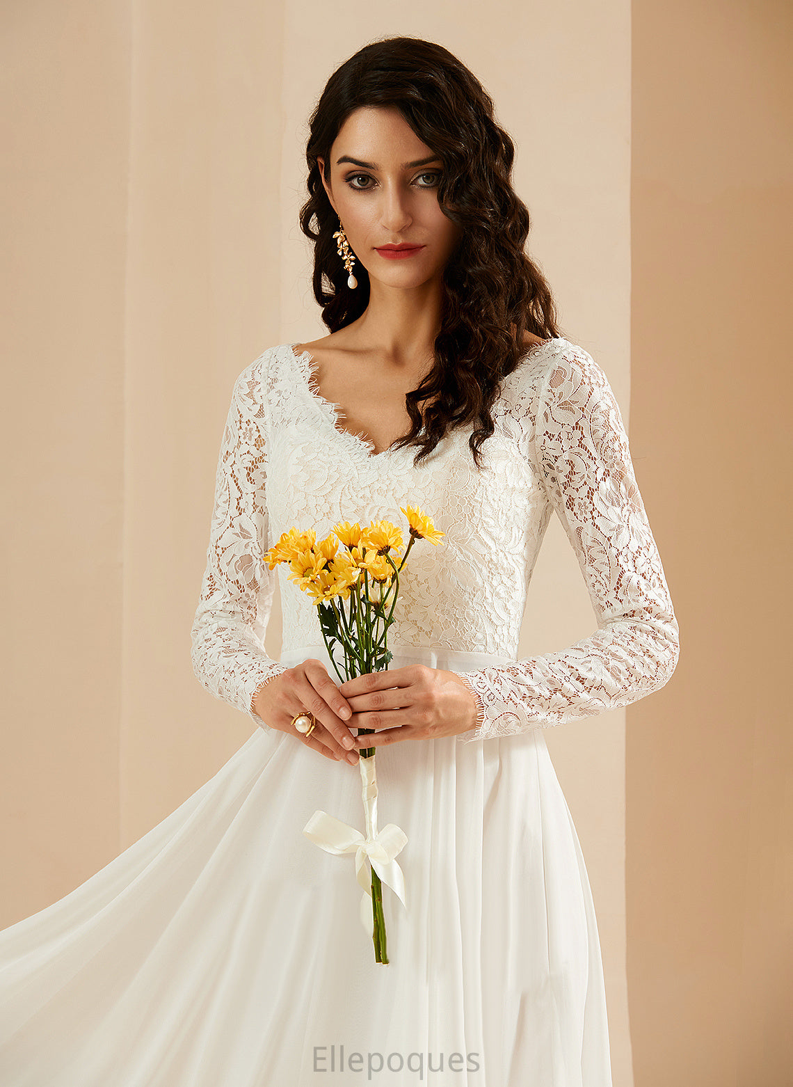 Chiffon A-Line V-neck With Train Katelynn Wedding Wedding Dresses Lace Dress Sweep