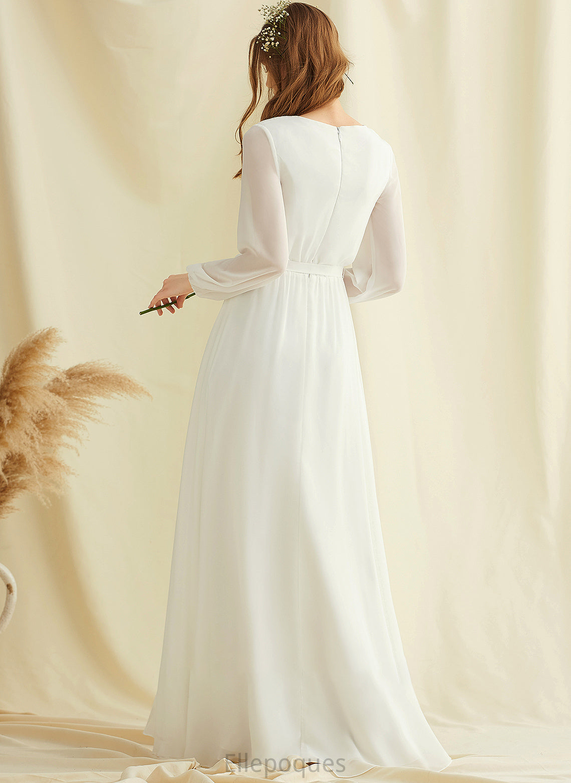 Front Wedding Split Chiffon V-neck Floor-Length Wedding Dresses Cloe With Dress A-Line