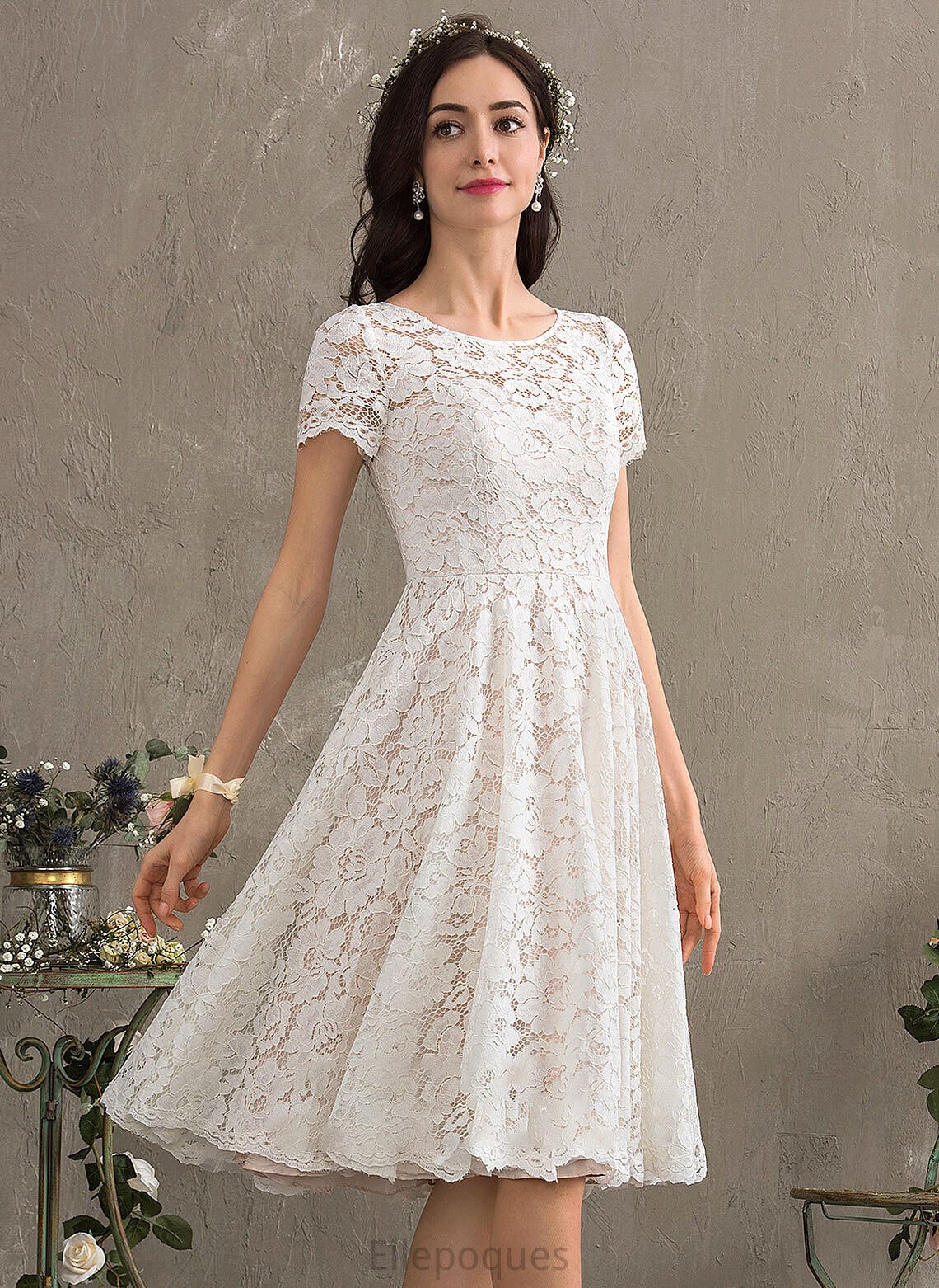 A-Line Dress Knee-Length Scoop Katelynn Neck Wedding Dresses Lace Wedding