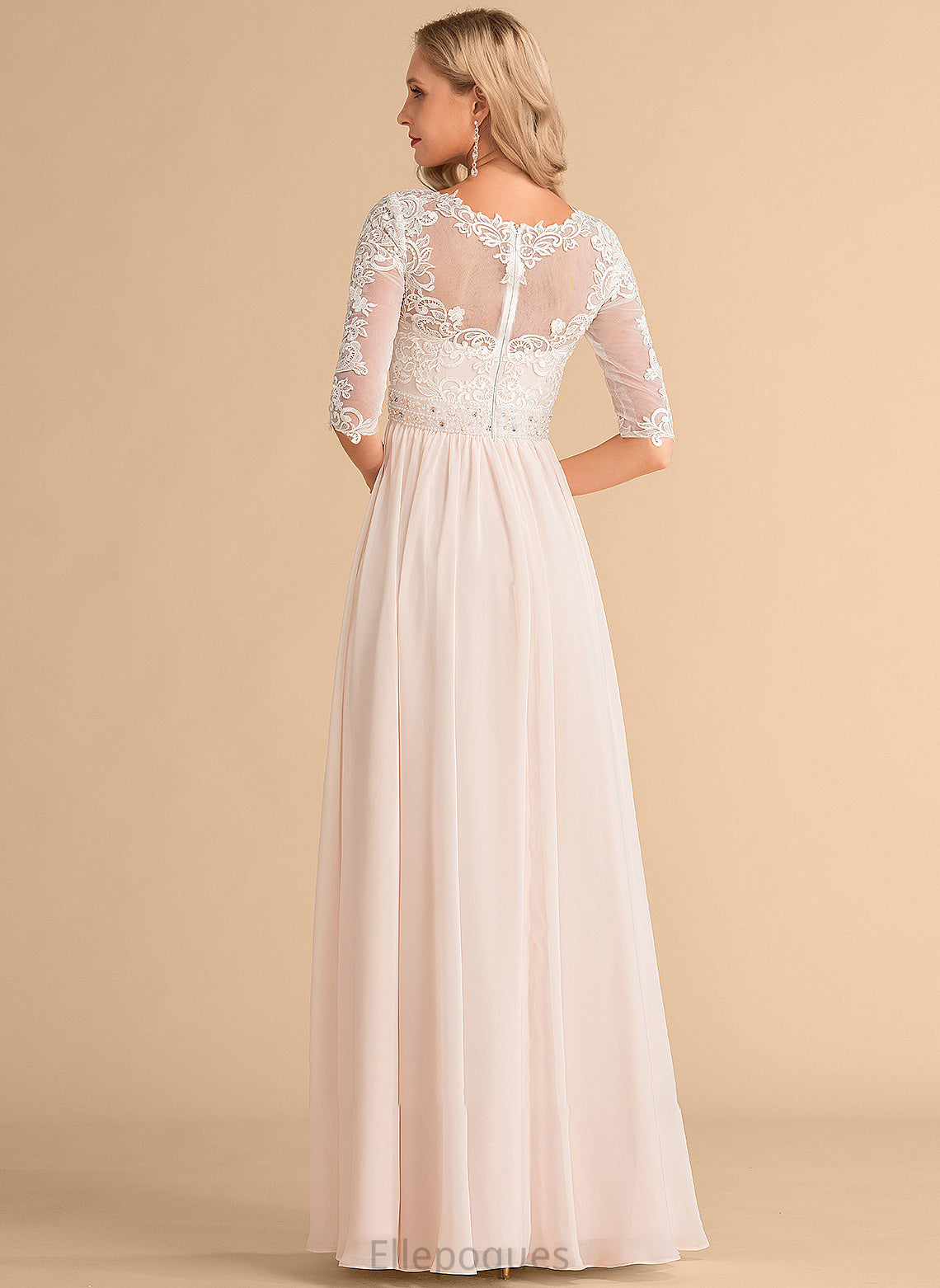 With Wedding Chiffon Lace Floor-Length Dress Sequins A-Line Wedding Dresses Illusion Ashly Beading