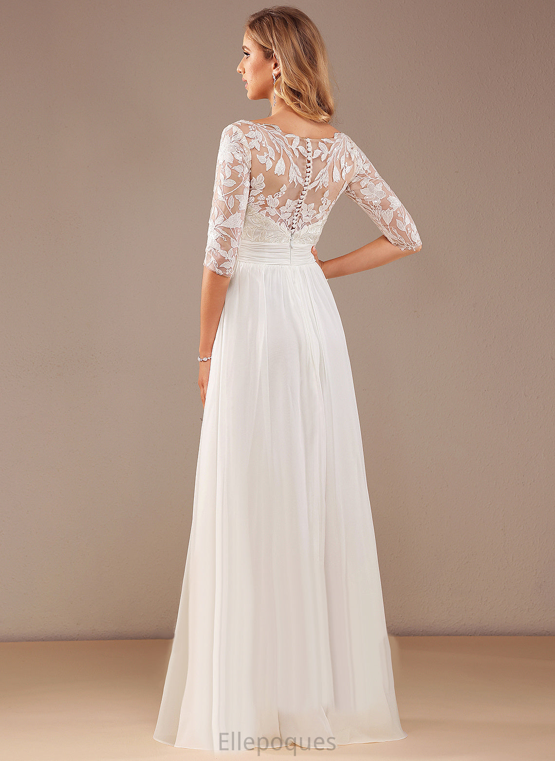 V-neck Wedding Lace Wedding Dresses Ruffle Floor-Length Norma With Dress A-Line Sequins Lace Chiffon