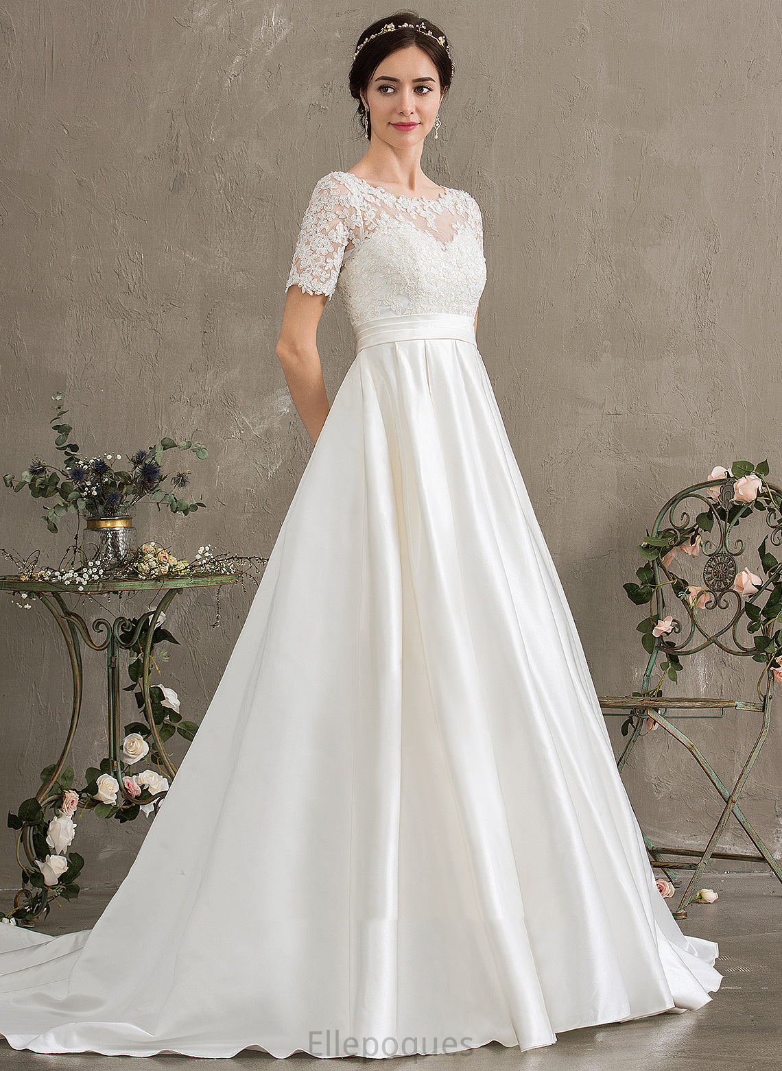 Satin Dress Wedding Dresses Wedding Sequins Lace Ball-Gown/Princess Court Pockets Train With Rebecca Beading