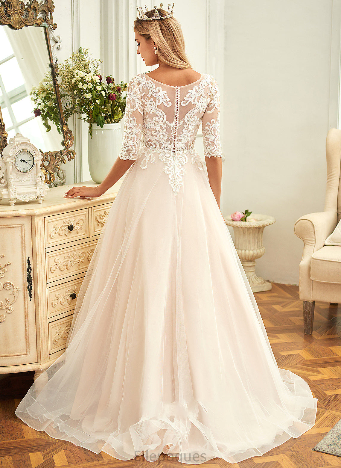 Wedding Neck Giana Train Tulle Dress Ball-Gown/Princess Lace Wedding Dresses Scoop Sweep