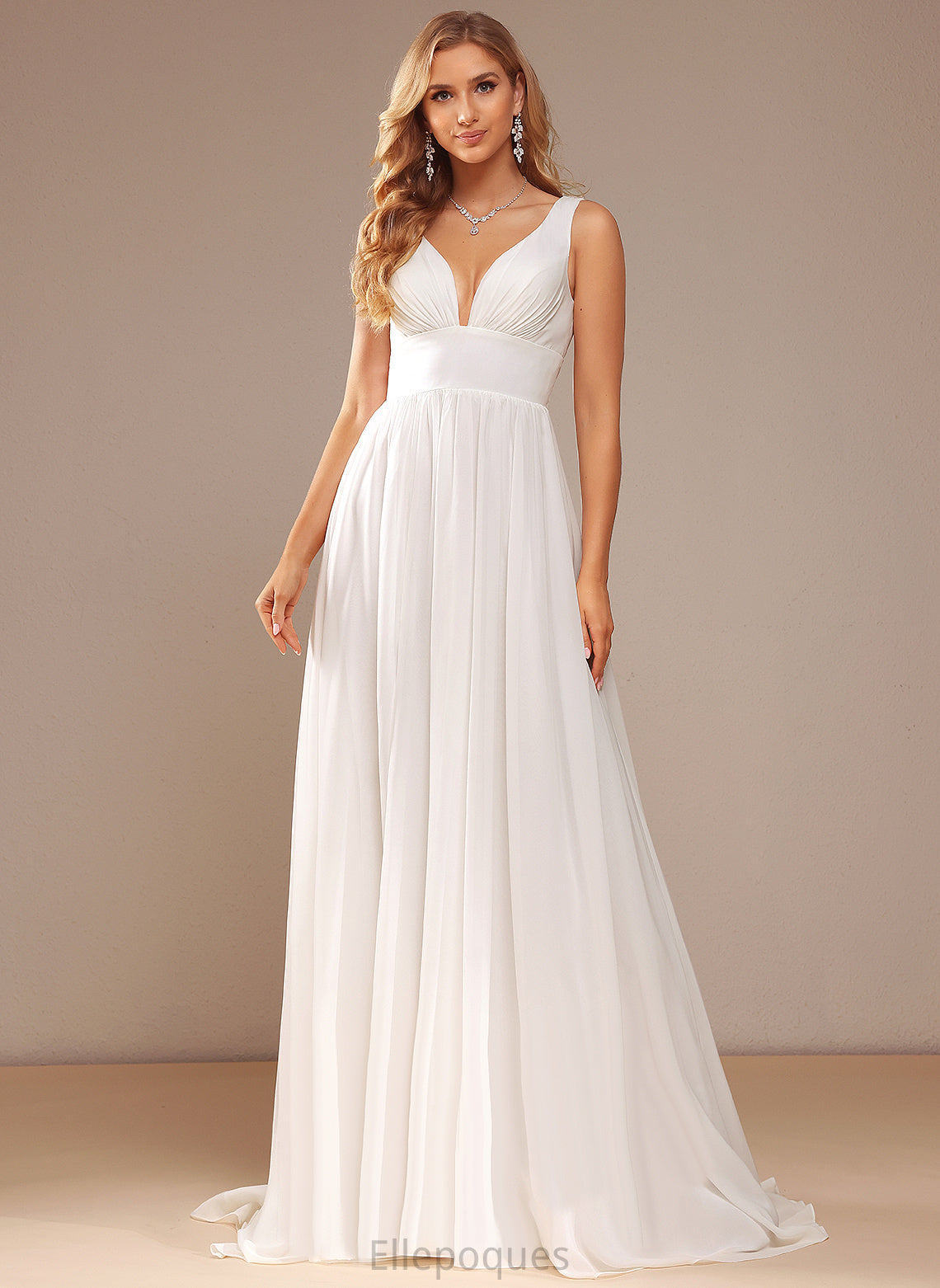 Train Chiffon V-neck Wedding Sweep Dress Wedding Dresses Kallie A-Line