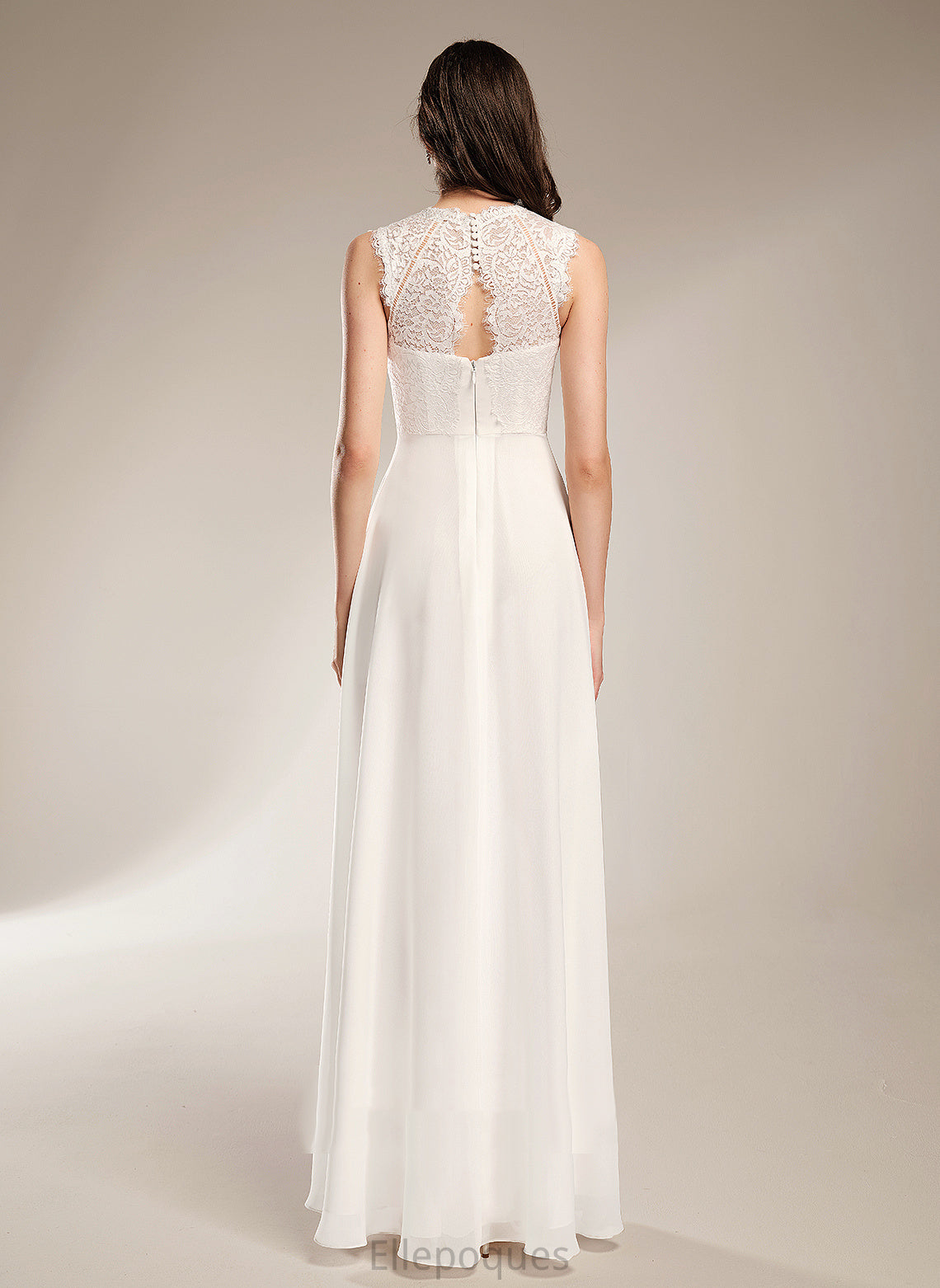 Lace Floor-Length A-Line Neck Scoop Meredith Wedding Dress Chiffon Wedding Dresses With