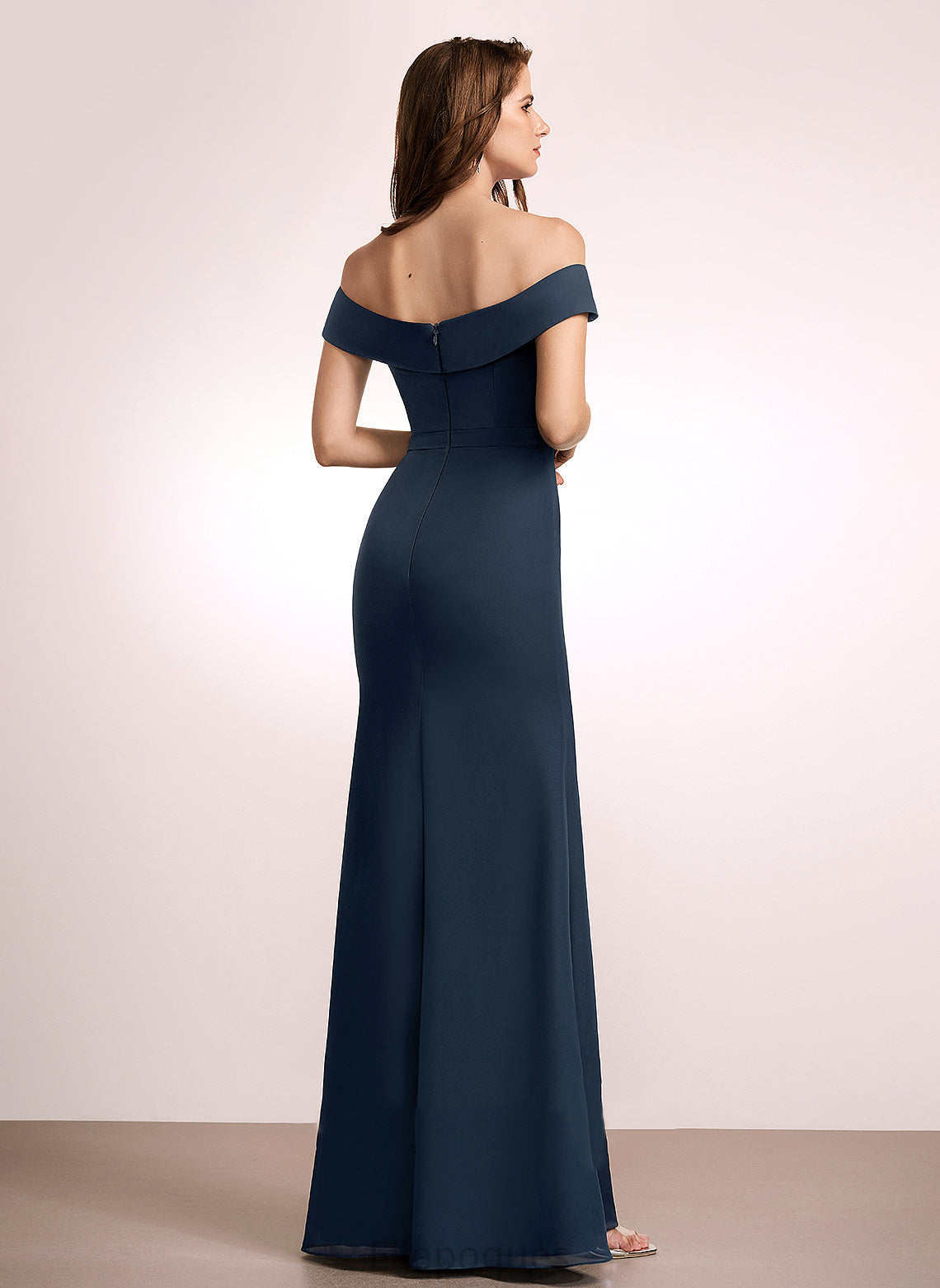 Embellishment Ruffle Neckline A-Line Off-the-Shoulder Fabric Floor-Length Silhouette Length Elisa Trumpet/Mermaid Velvet Bridesmaid Dresses