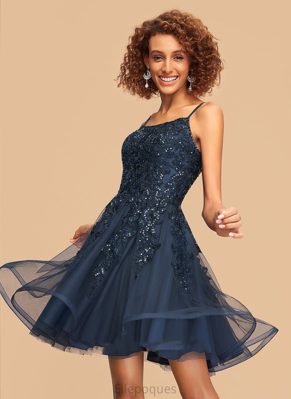 Homecoming Dress Square With Sequins Lace A-Line Madisyn Short/Mini Neckline Beading Tulle Homecoming Dresses