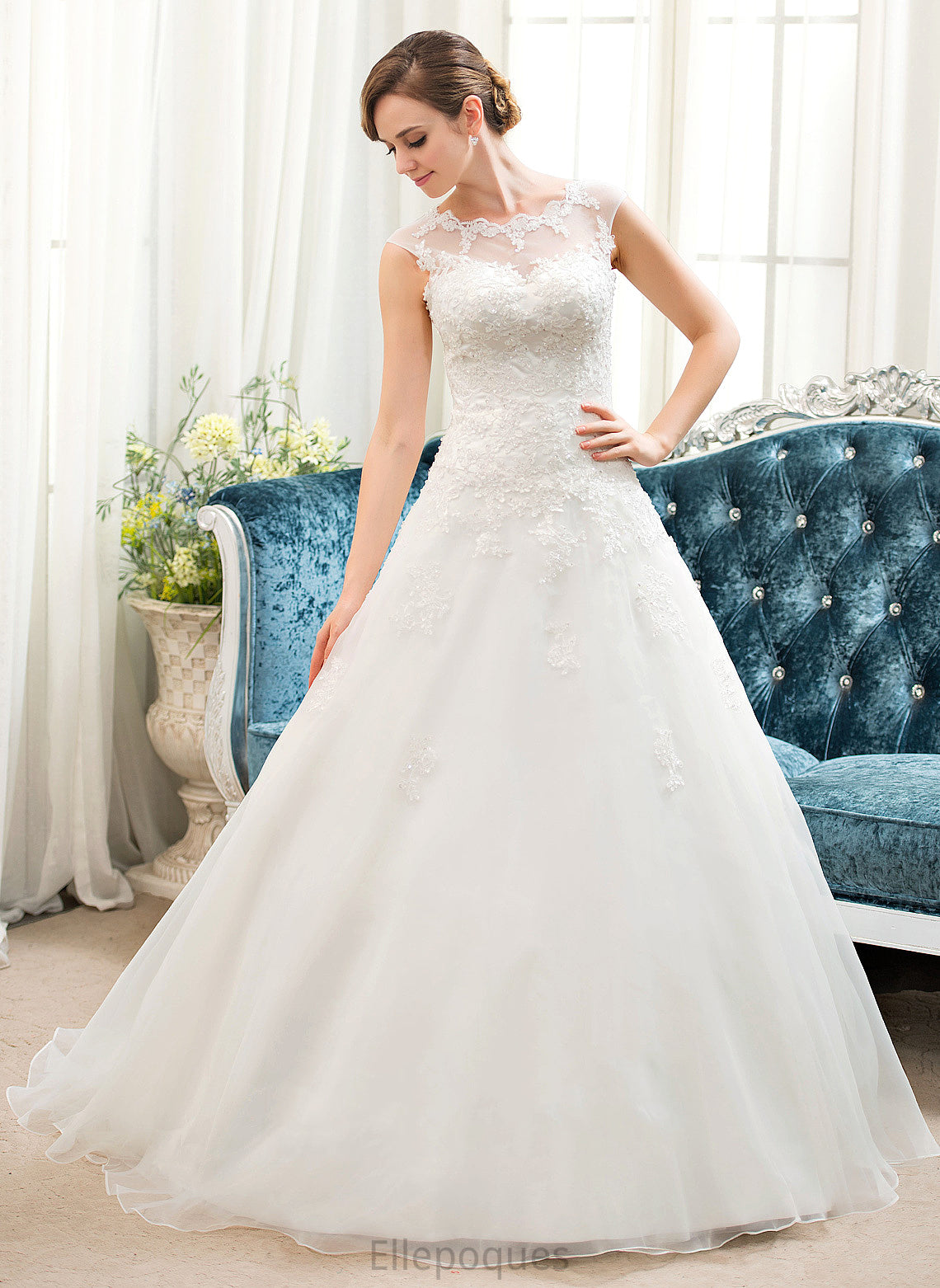 Beading Kiersten Train Dress Ball-Gown/Princess Illusion Organza Tulle With Sweep Wedding Dresses Lace Sequins Wedding